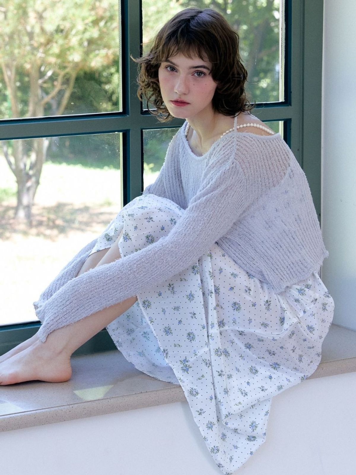 패브릭서울(FABRICSEOUL) Ribbon Cotton Tail Boat Neck Knitwear_bluegrey