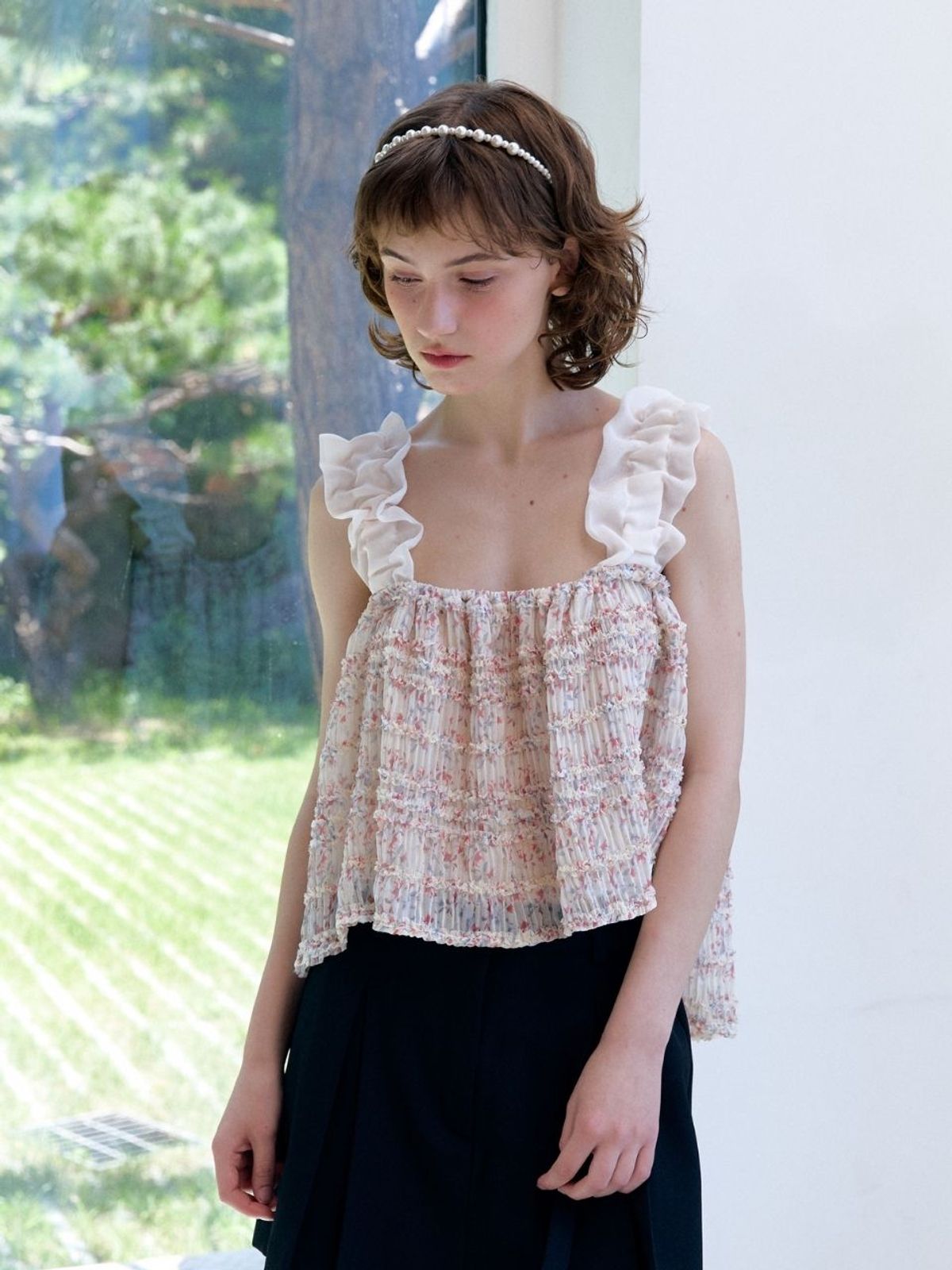 패브릭서울(FABRICSEOUL) kiss Frill Shirring Sleeveless_flower