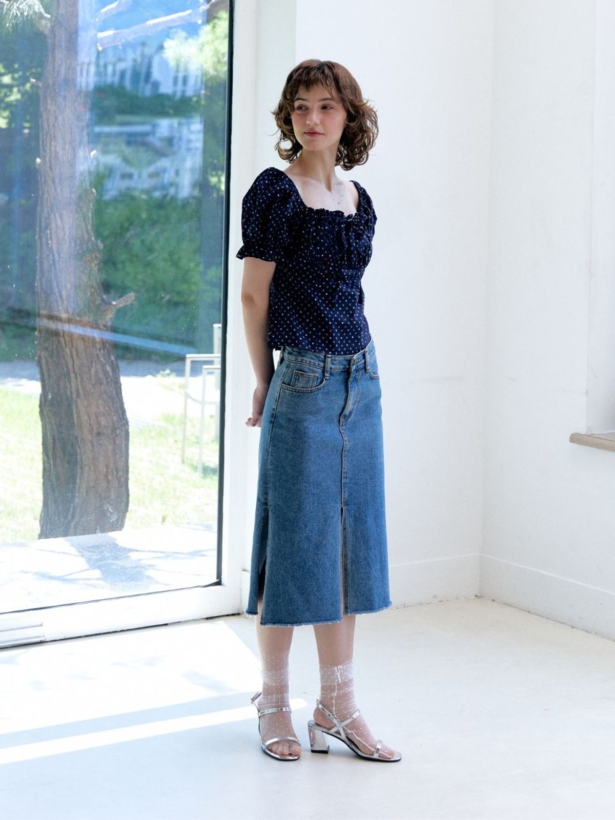패브릭서울(FABRICSEOUL) back ribbon denim skirt