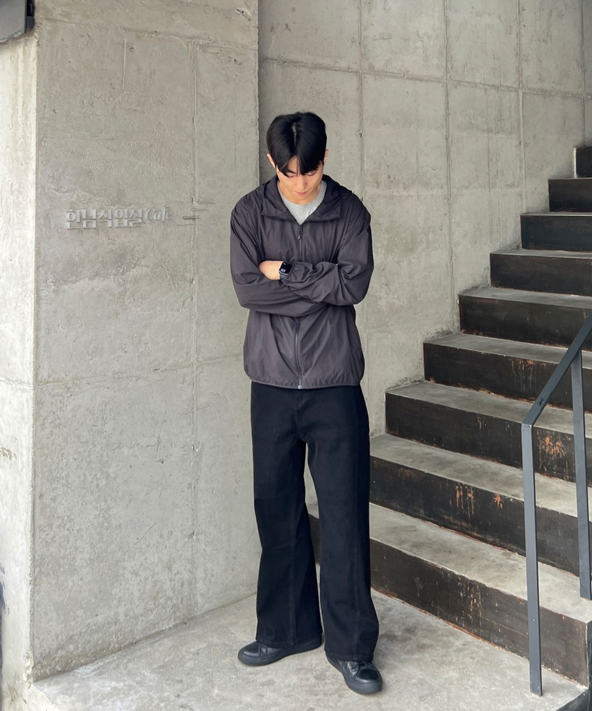 지크립(GCLIP) ​​블랙 커브드 절개라인 와이드 코튼 팬츠