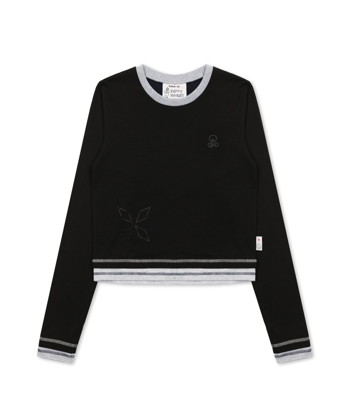 루나키후(RuNaKi'Hu') WXT064 페스츄리 배색 레이어드 롱슬리브 (BLACK)