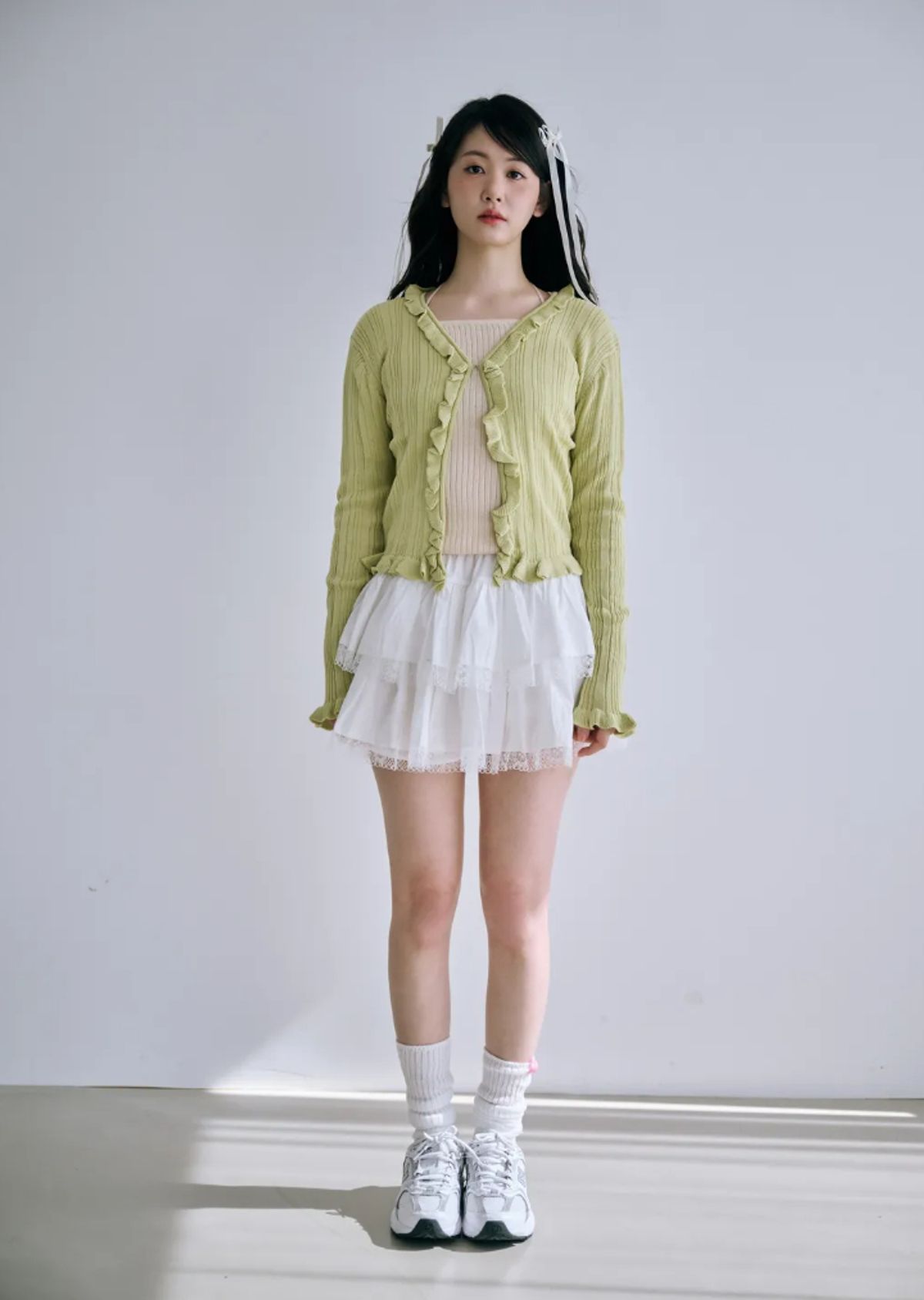 바이서우(BYSEOWOO) 로사 프릴 가디건 (Lime)