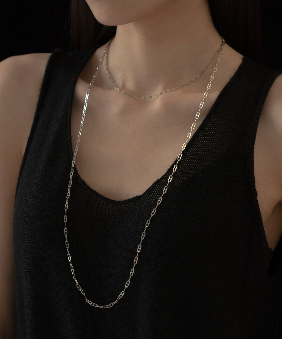 노비스도쿄(NOVICE TOKYO) 오벌 체인 롱 목걸이 Oval Chain Long Necklace［Stainless］ / Silver