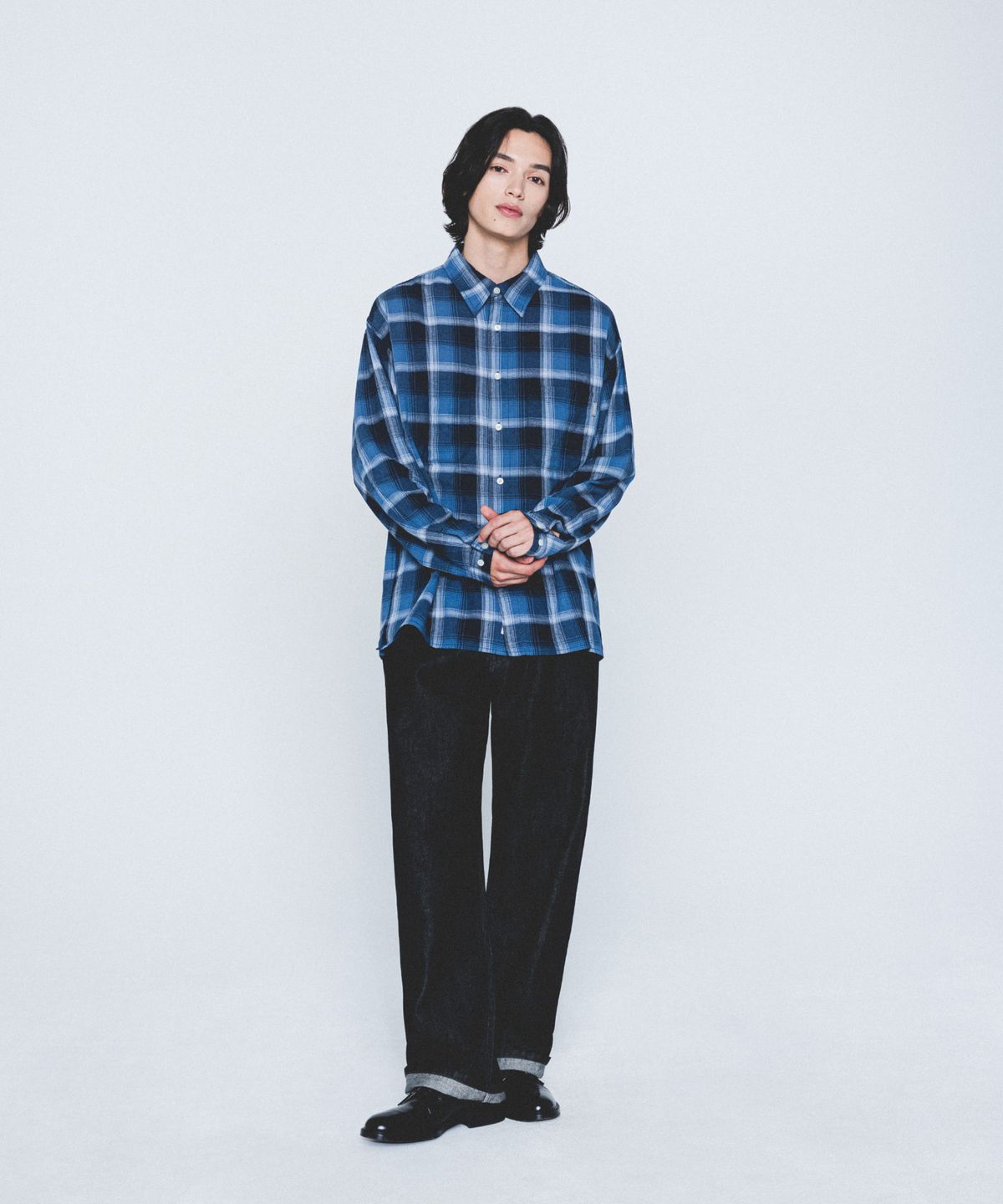 에스피오나지(ESPIONAGE) Multi Plaid 2Pocket Shirt Navy