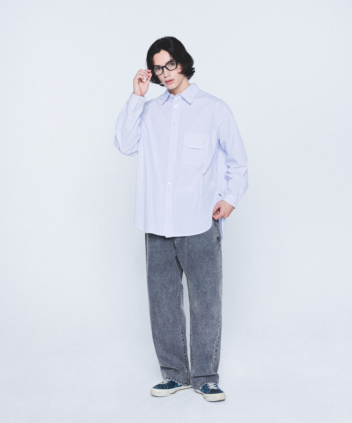 에스피오나지(ESPIONAGE) Vintage Stripe Flap Pocket Shirt White