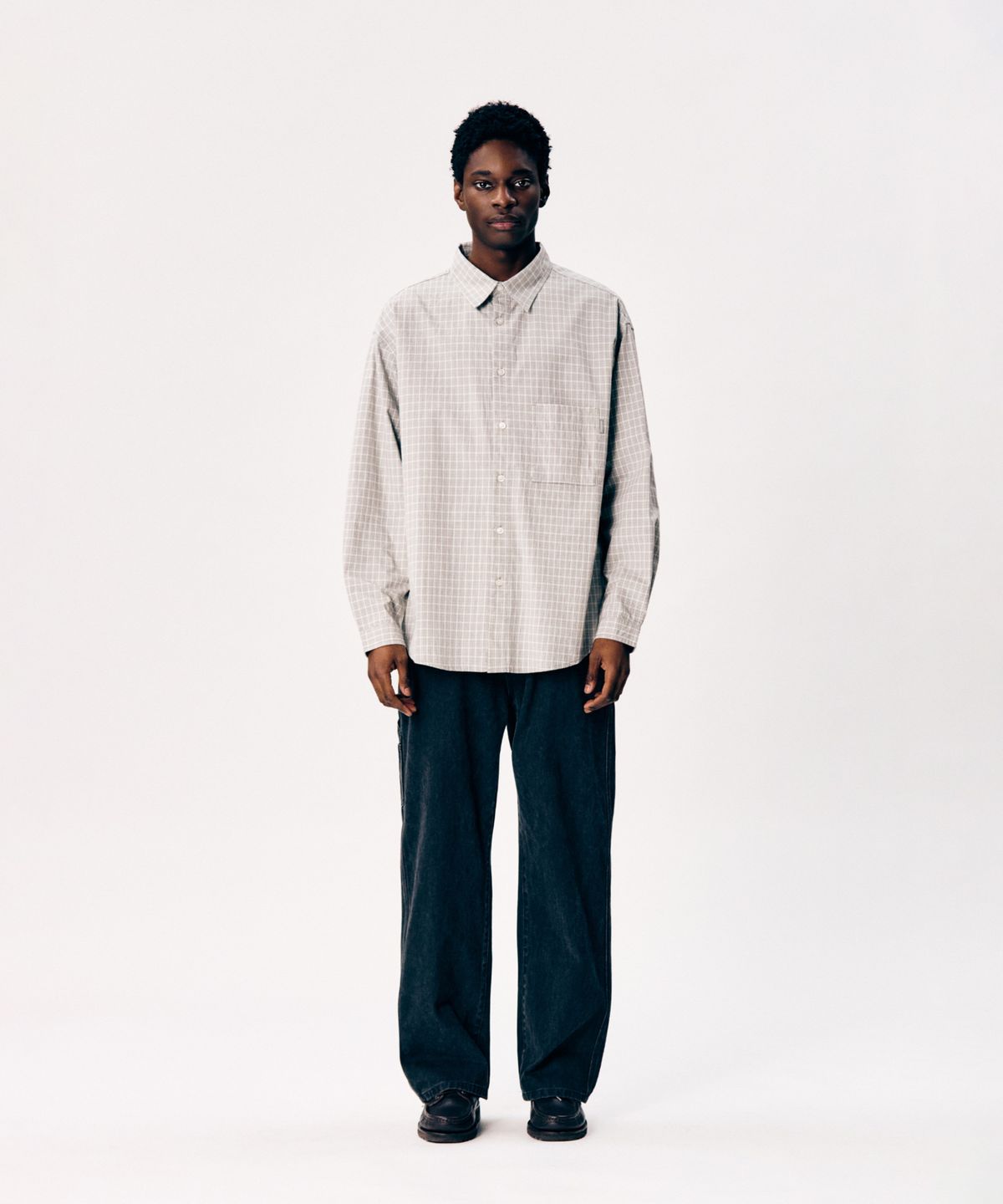에스피오나지(ESPIONAGE) Grandpa Check Comfy Shirt Grey