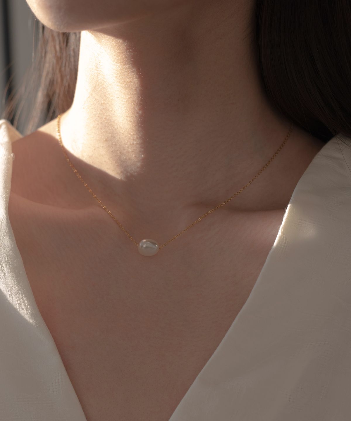 노비스도쿄(NOVICE TOKYO) 싱글 바로크 진주 목걸이 Single Baroque Pearl Necklace [Stainless] / Gold