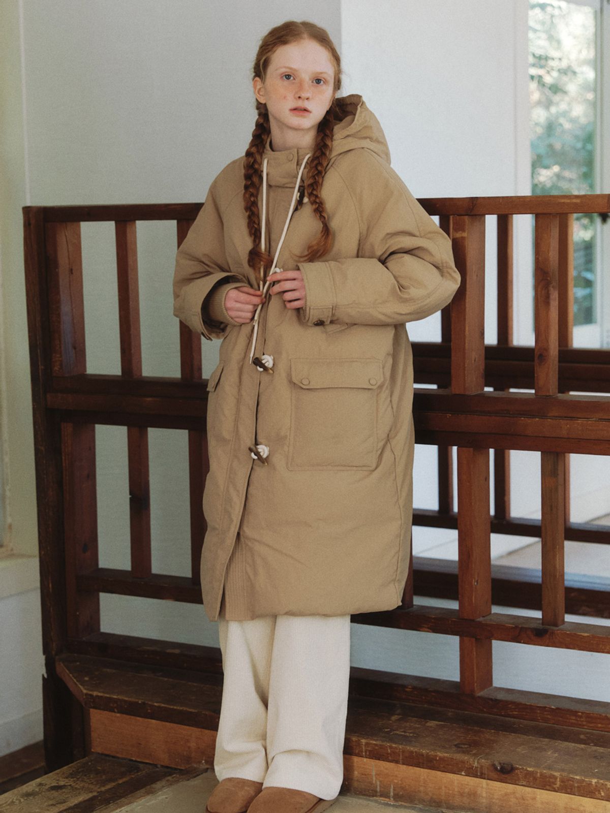 클루니(CLUNY) FishTail Duck Down Long Parka Field Coat - beige