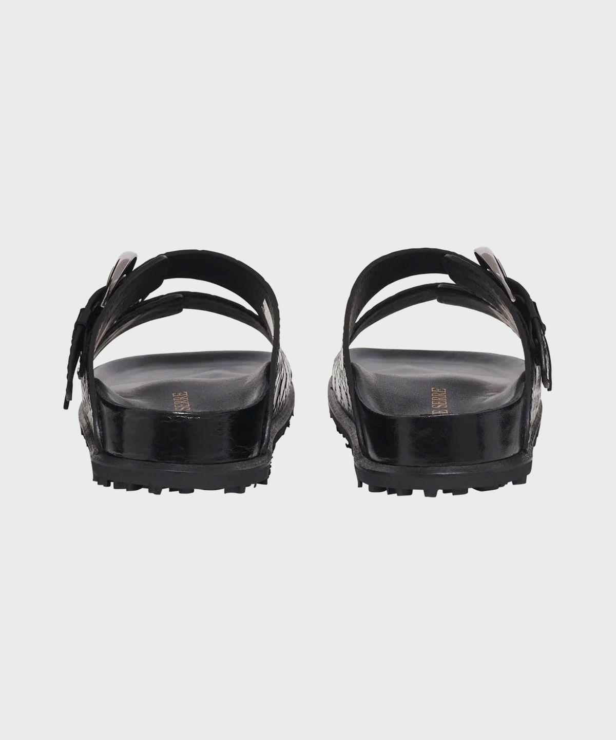 마린 세르(MARINE SERRE) (W) 무노그램 엠보스드 레더 MS 슬라이드 블랙 MOONOGRAM EMBOSSED LEATHER MS SLIDE BK99 BLACK