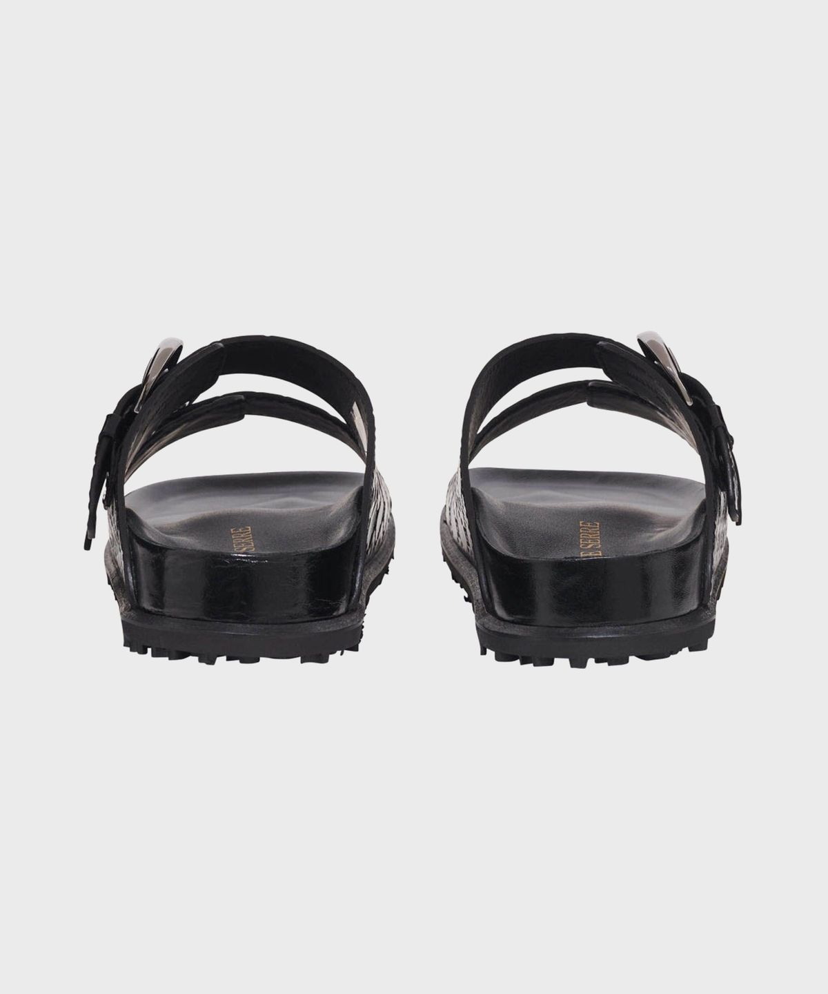 마린 세르(MARINE SERRE) (M) 맨즈 무노그램 엠보스드 레더 MS 슬라이드 블랙 MOONOGRAM EMBOSSED LEATHER MS SLIDE BK99 BLACK