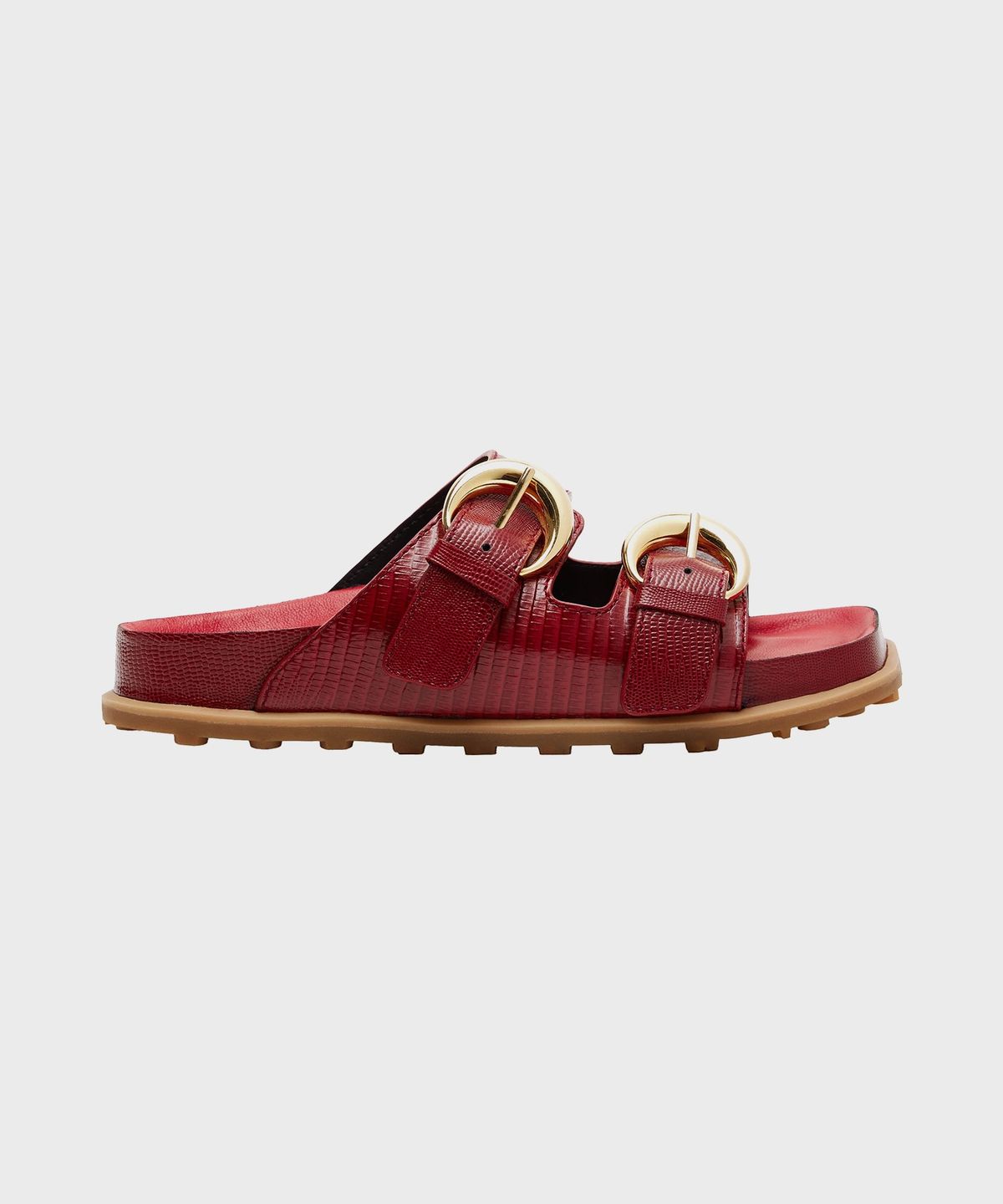 마린 세르(MARINE SERRE) (M) 맨즈 리자드 프린티드 레더 MS 슬라이드 레드 LIZARD PRINTED LEATHER MS SLIDE RD10 RED