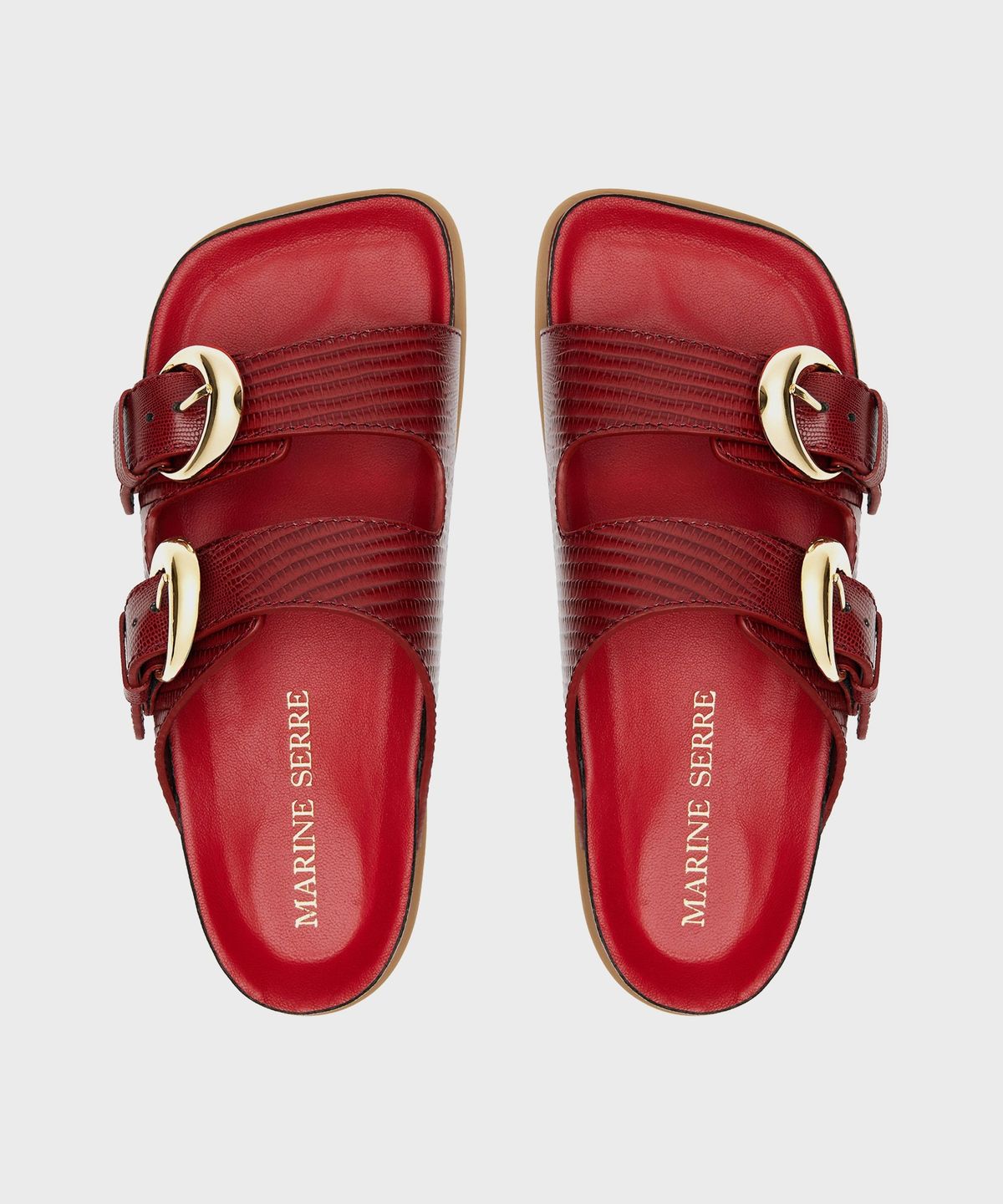 마린 세르(MARINE SERRE) (M) 맨즈 리자드 프린티드 레더 MS 슬라이드 레드 LIZARD PRINTED LEATHER MS SLIDE RD10 RED