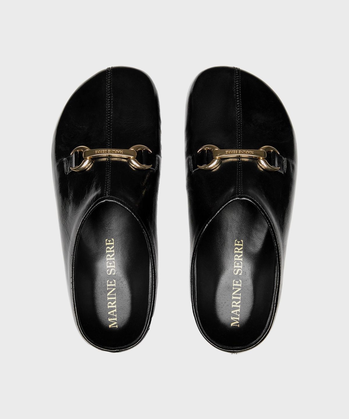 마린 세르(MARINE SERRE) (W) 스무스 레더 MS 슬립 블랙 SMOOTH LEATHER MS SLIP BK99 BLACK
