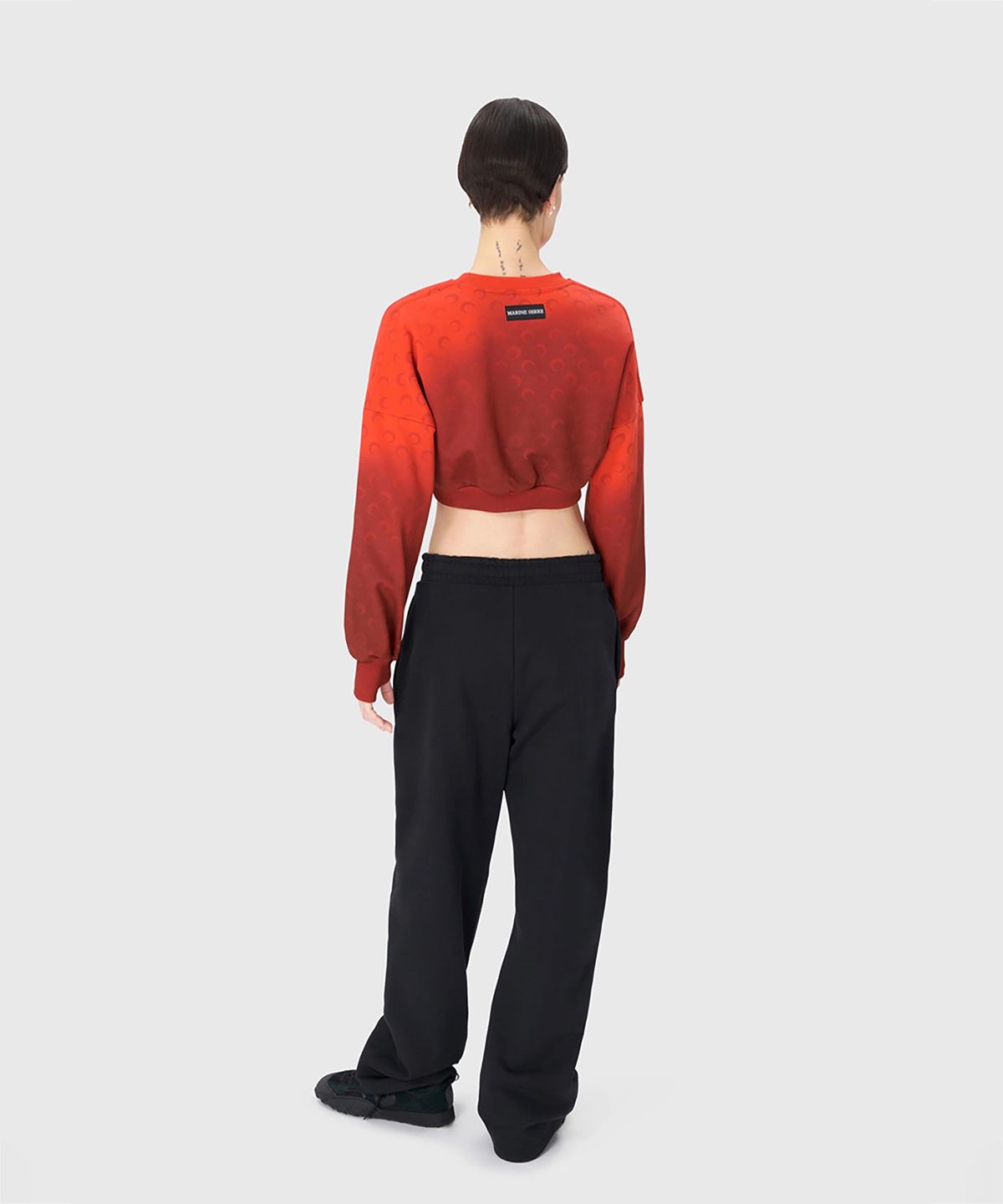 마린 세르(MARINE SERRE) (W) 문 로고 플리스 크롭 스웨트셔츠 레드 MOON FADED FLEECE CROPPED SWEATSHIRT RD10 RED