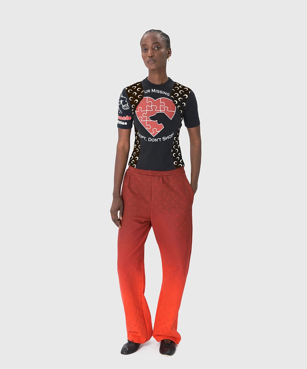 마린 세르(MARINE SERRE) (U) 문 페이디드 플리스 스웨트팬츠 레드 MOON FADED FLEECE SWEATPANTS RD10 RED