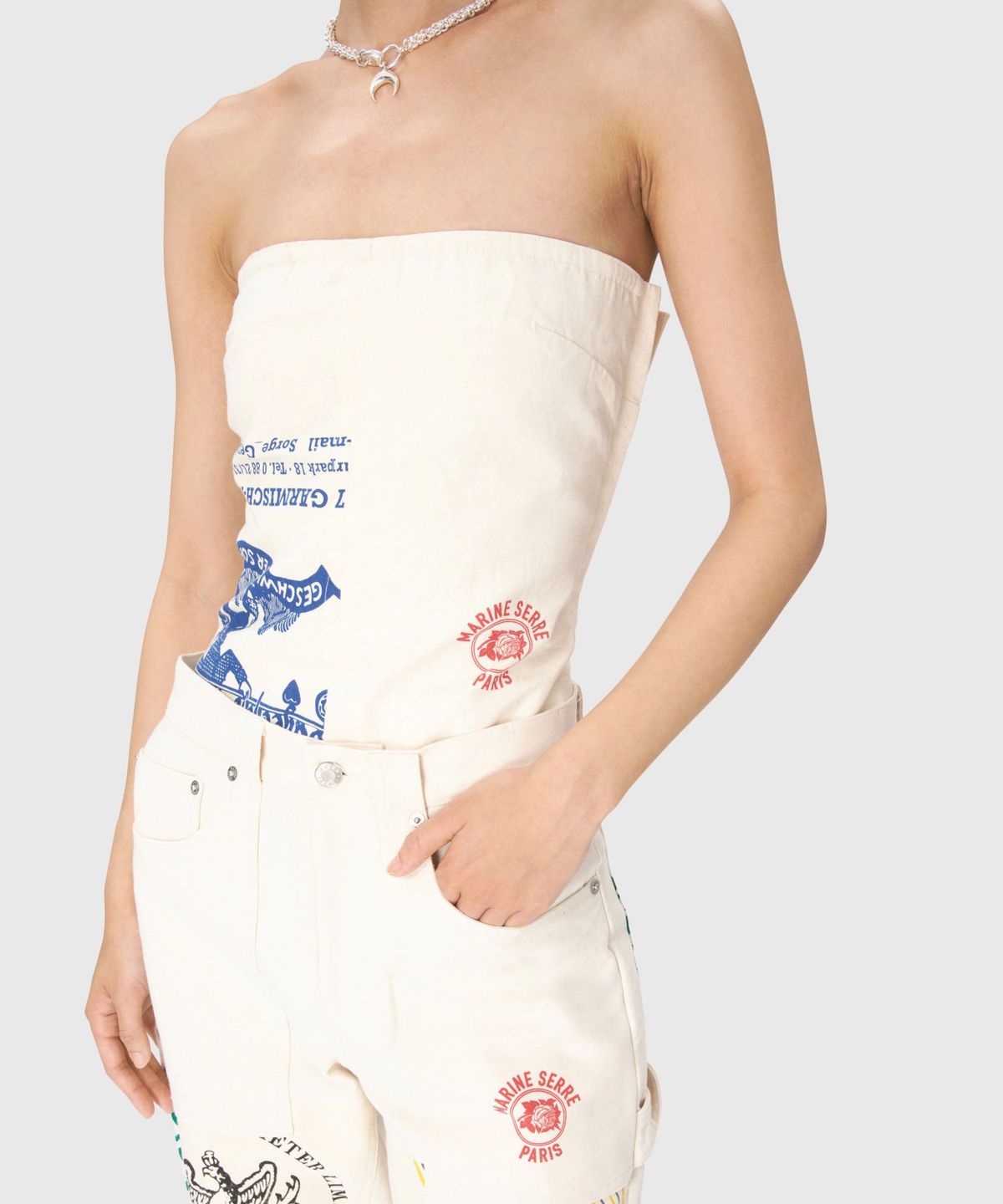 마린 세르(MARINE SERRE) (W) 리제너레이티드 토트 백 뷔스티에 탑 에크루 REGENERATED TOTE BAGS BUSTIER TOP WH30 ECRU