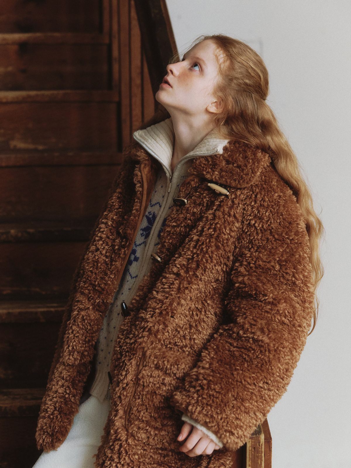 클루니(CLUNY) [SET] Muffler + Fur Half Coat - brown