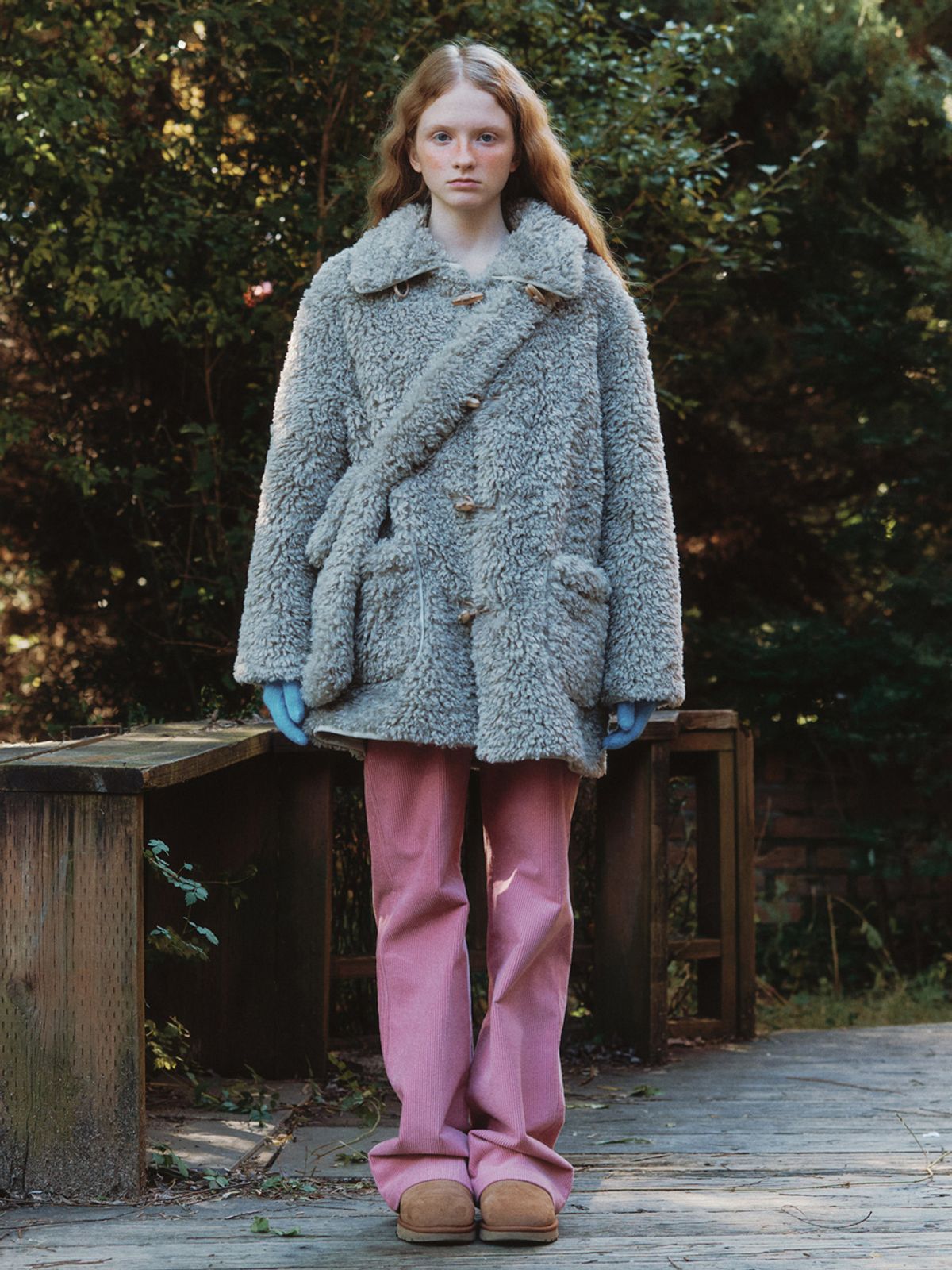클루니(CLUNY) [SET] Muffler + Fur Half Coat - gray