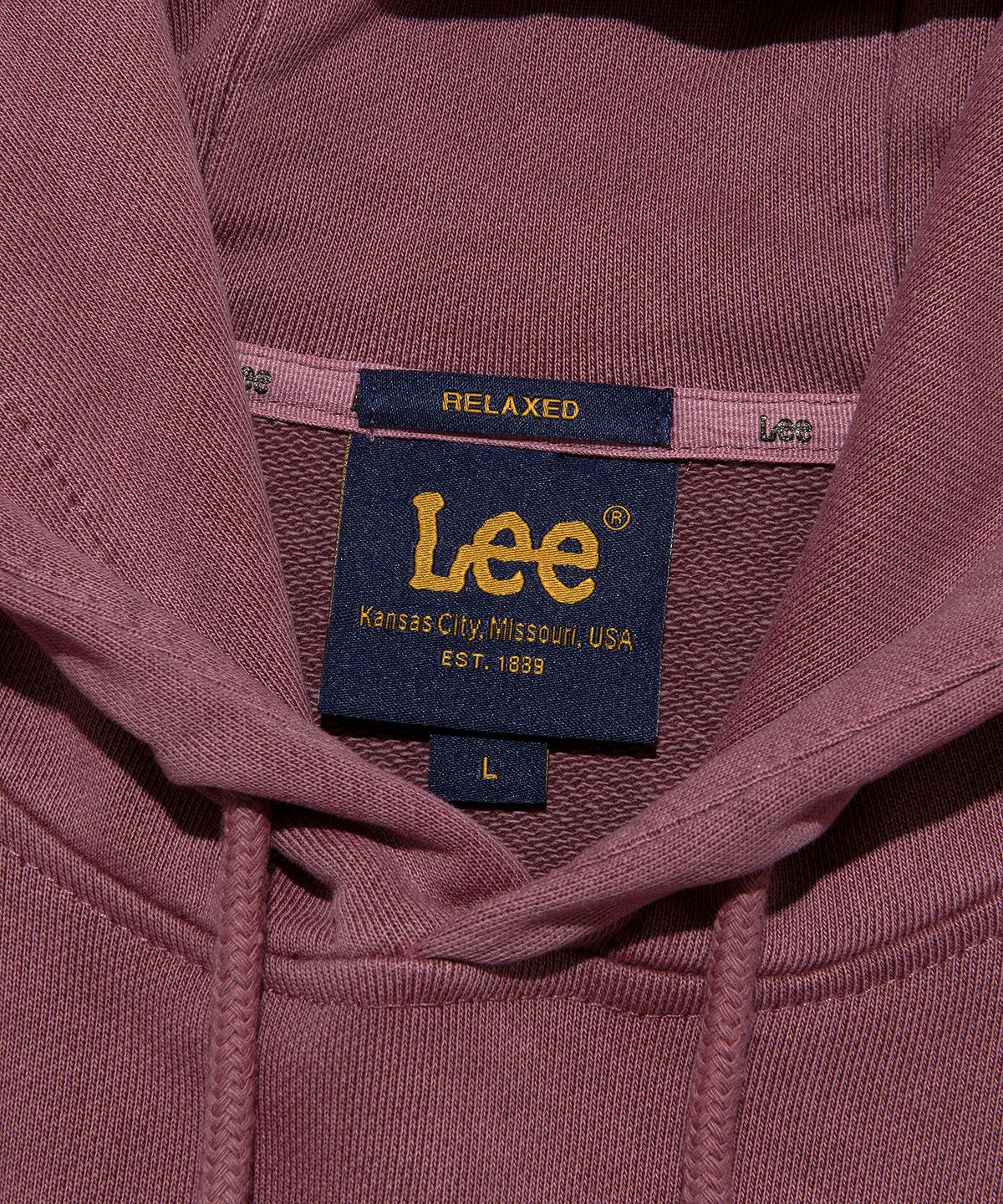 리(LEE) 다이드 라벨 후드 티셔츠 피그먼트 핑크