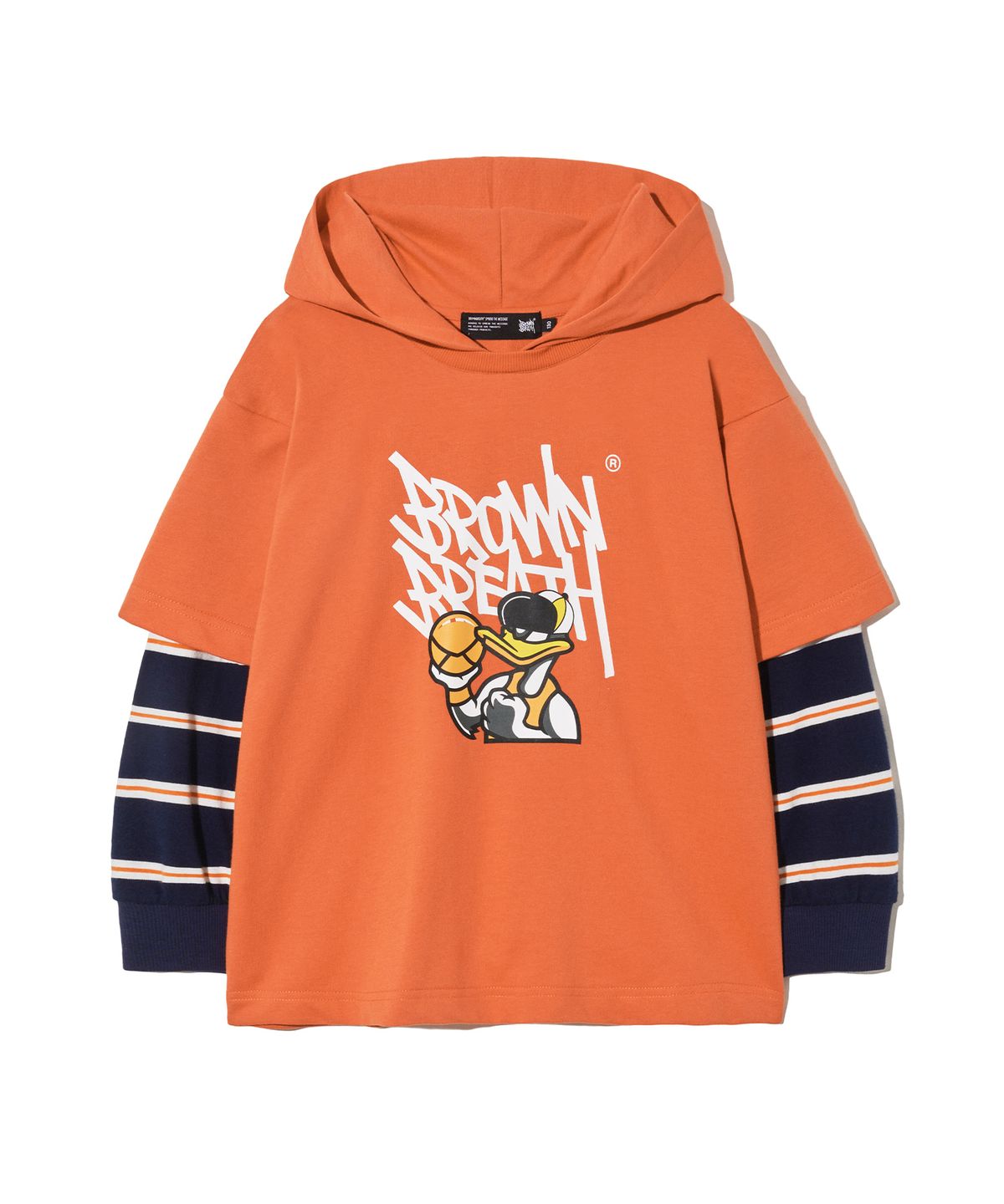브라운브레스 키즈(BROWNBREATH KIDS) KIDS TAG LAYERED HOODIE - ORANGE