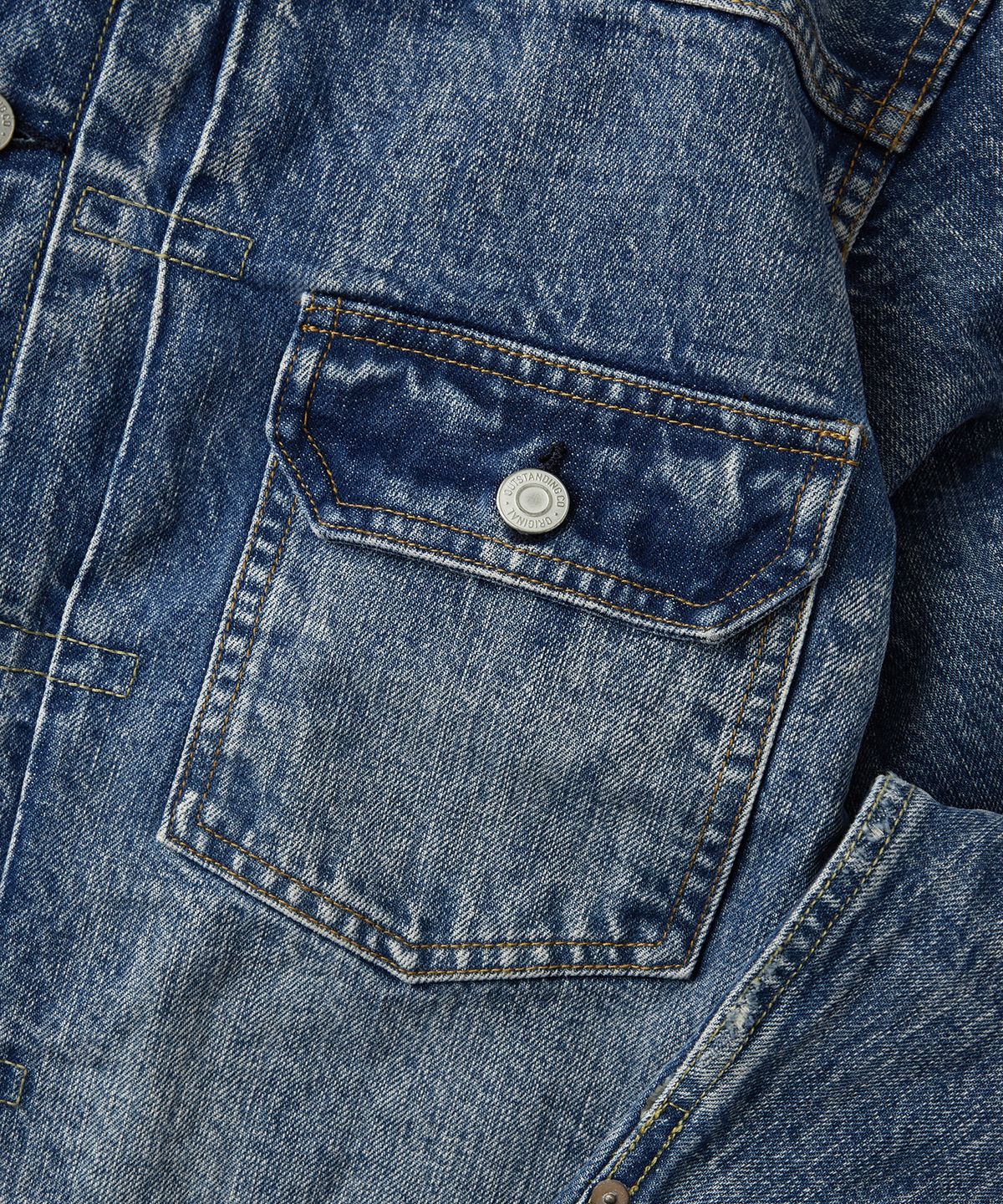 아웃스탠딩(OUTSTANDING) SELVEDGE DENIM 1ST JACKET_L.BLUE