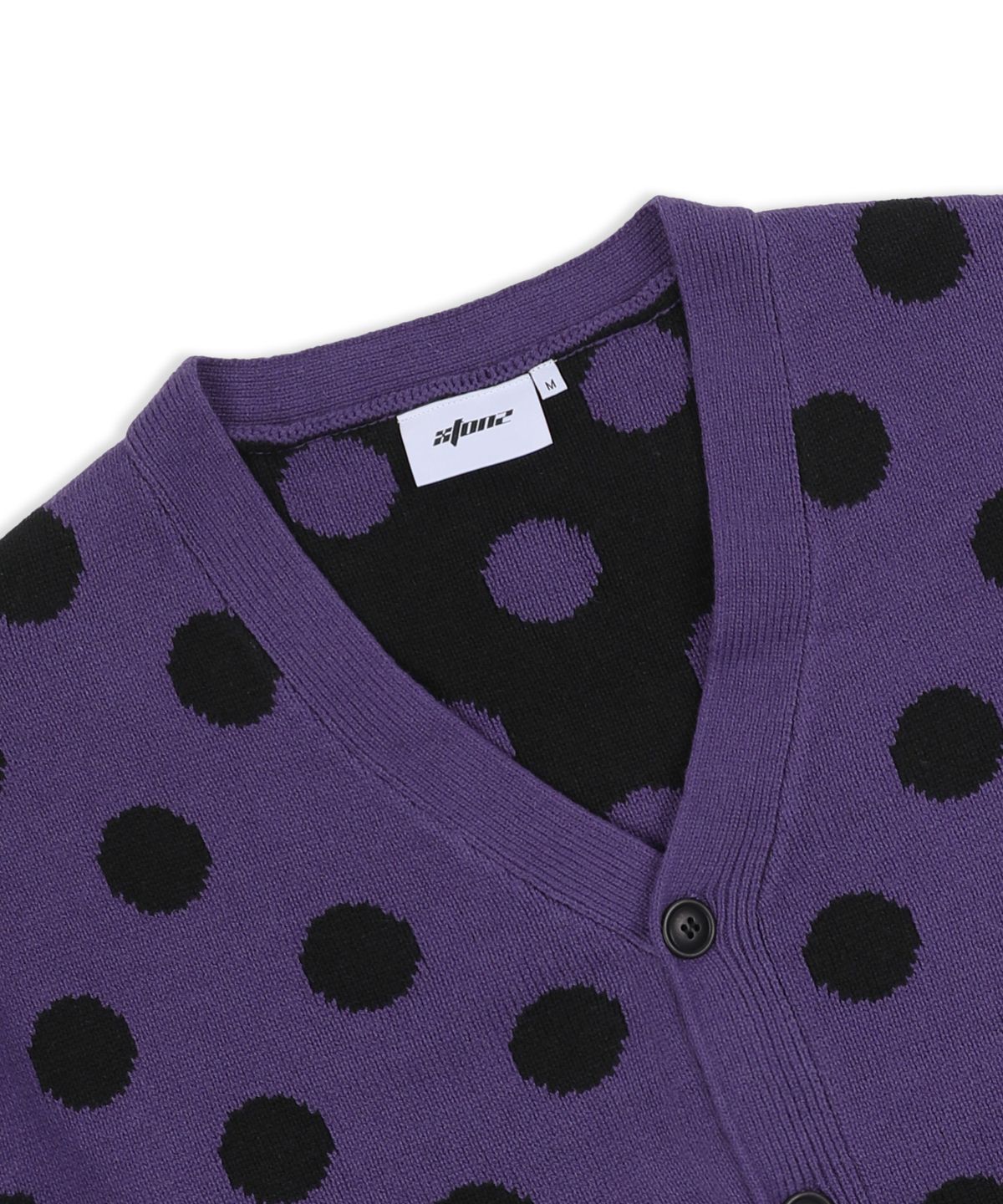 엑스톤즈(XTONZ) XTK160 도트 브이넥 니트 가디건 (PURPLE)