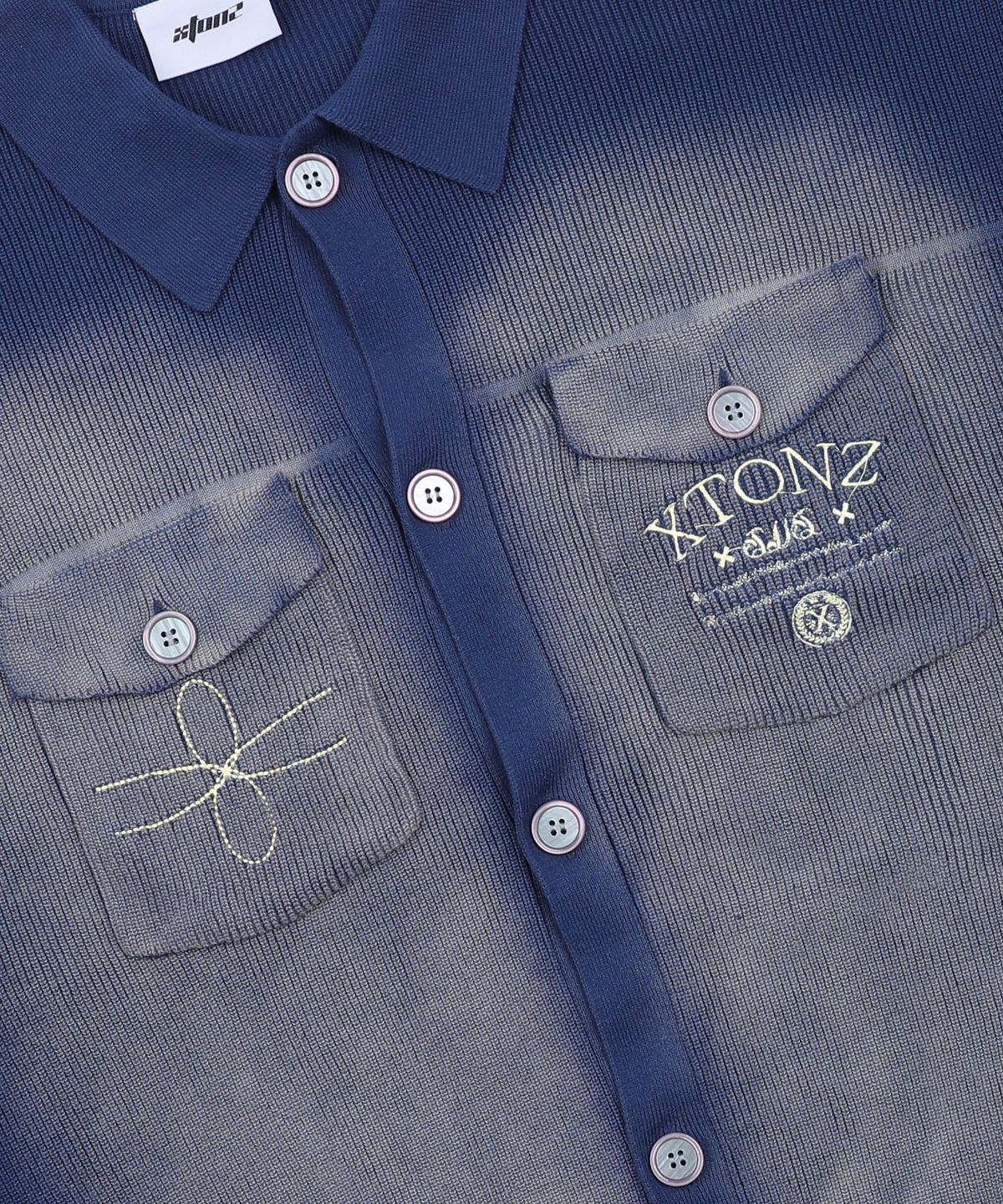 엑스톤즈(XTONZ) XTK150 웨스턴 스티치 페이딩 니트 가디건 (NAVY)