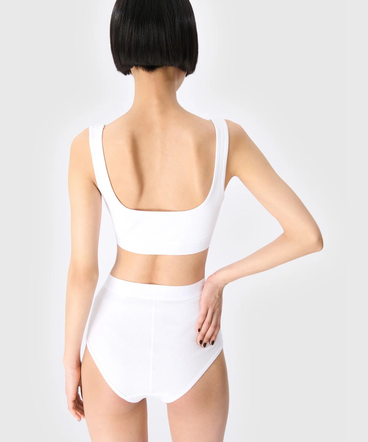 마린 세르(MARINE SERRE) (W) 문 로고 스트레치드 저지 스포츠 브라 화이트 MOON LOGO STRETCHED JERSEY SPORT BRA WH10 WHITE