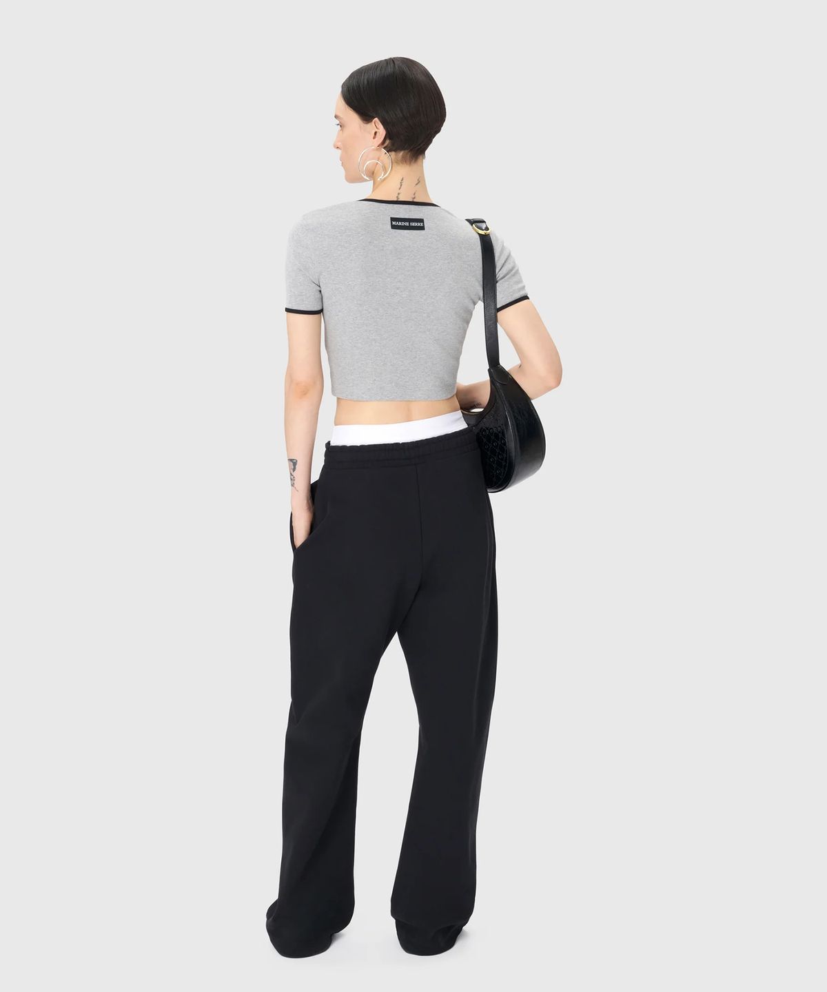 마린 세르(MARINE SERRE) (W) 문 로고 저지 크롭 탑 그레이 MOON LOGO JERSEY CROPPED TOP GR50 GREY