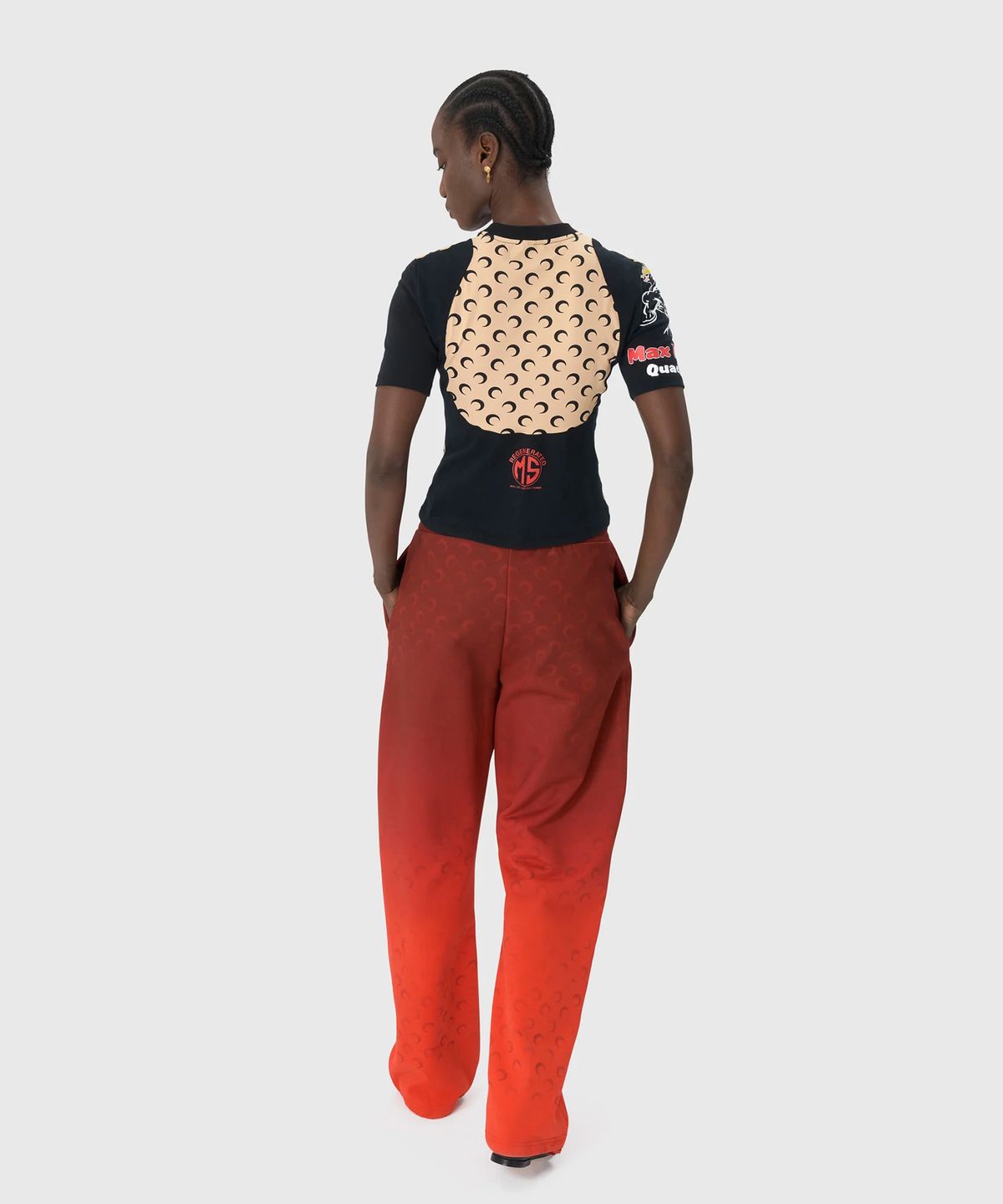 마린 세르(MARINE SERRE) (W) 리제너레이티드 그래픽 베이비 핏 티셔츠 블랙 REGENERATED GRAPHIC T-SHIRTS BABY FIT T-SHIRT BK99 BLACK