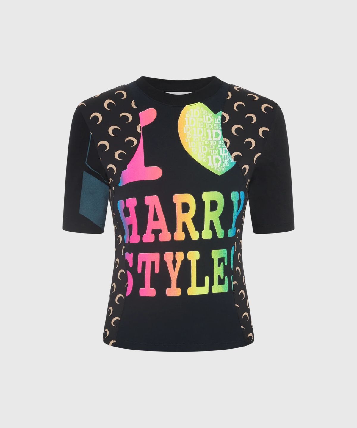마린 세르(MARINE SERRE) (W) 리제너레이티드 그래픽 베이비 핏 티셔츠 블랙 REGENERATED GRAPHIC T-SHIRTS BABY FIT T-SHIRT BK99 BLACK