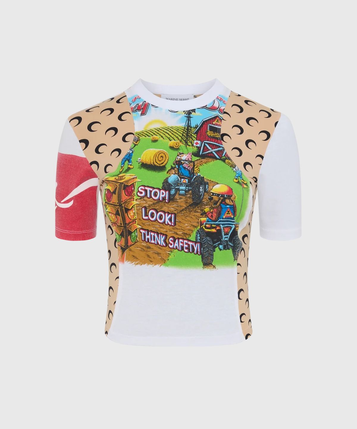 마린 세르(MARINE SERRE) (W) 리제너레이티드 그래픽 베이비 핏 티셔츠 화이트 REGENERATED GRAPHIC T-SHIRTS BABY FIT T-SHIRT WH10 WHITE