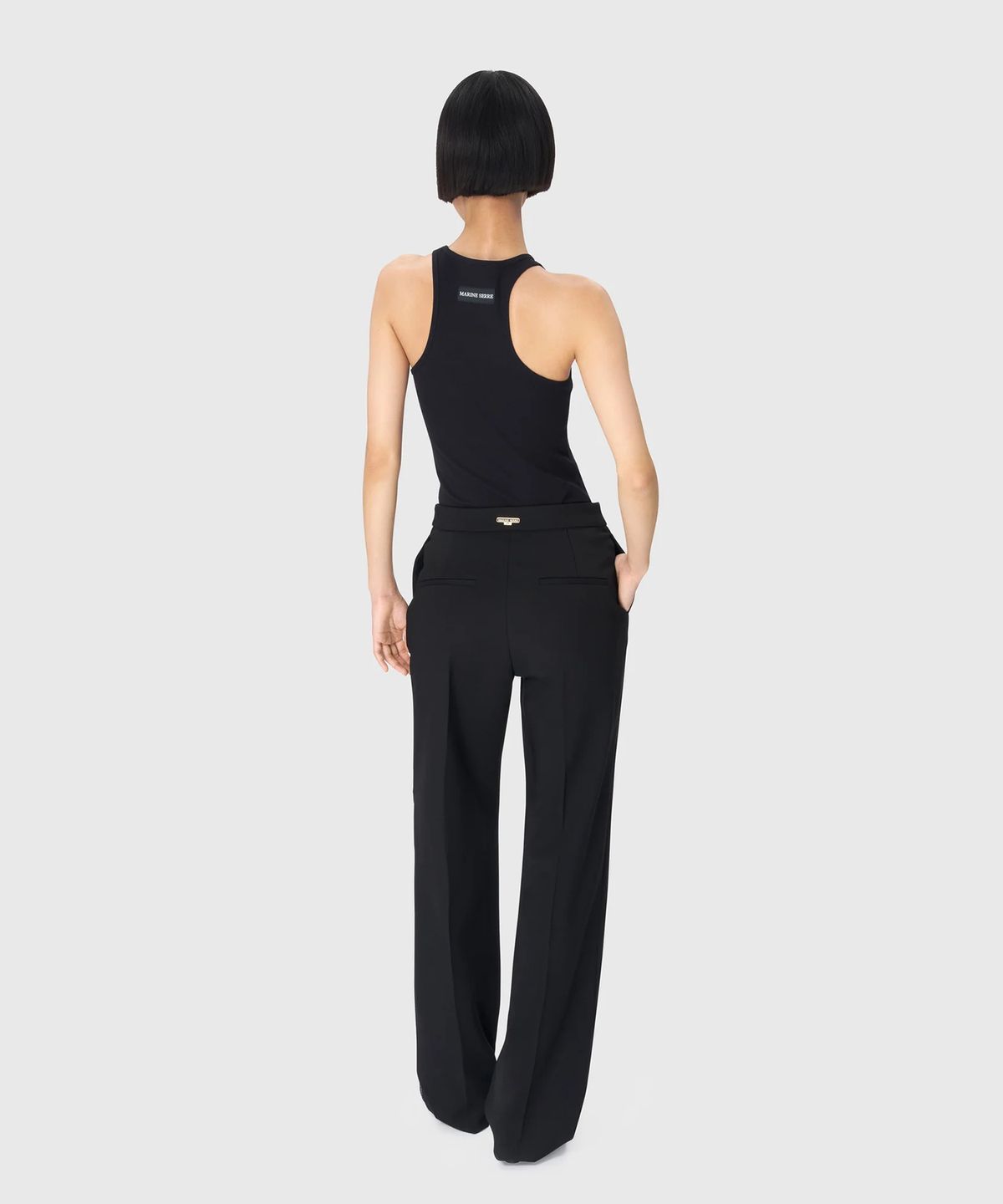 마린 세르(MARINE SERRE) (W) 문 로고 립 저지 탱크 탑 블랙 MOON LOGO RIBBED JERSEY TANK TOP BK99 BLACK