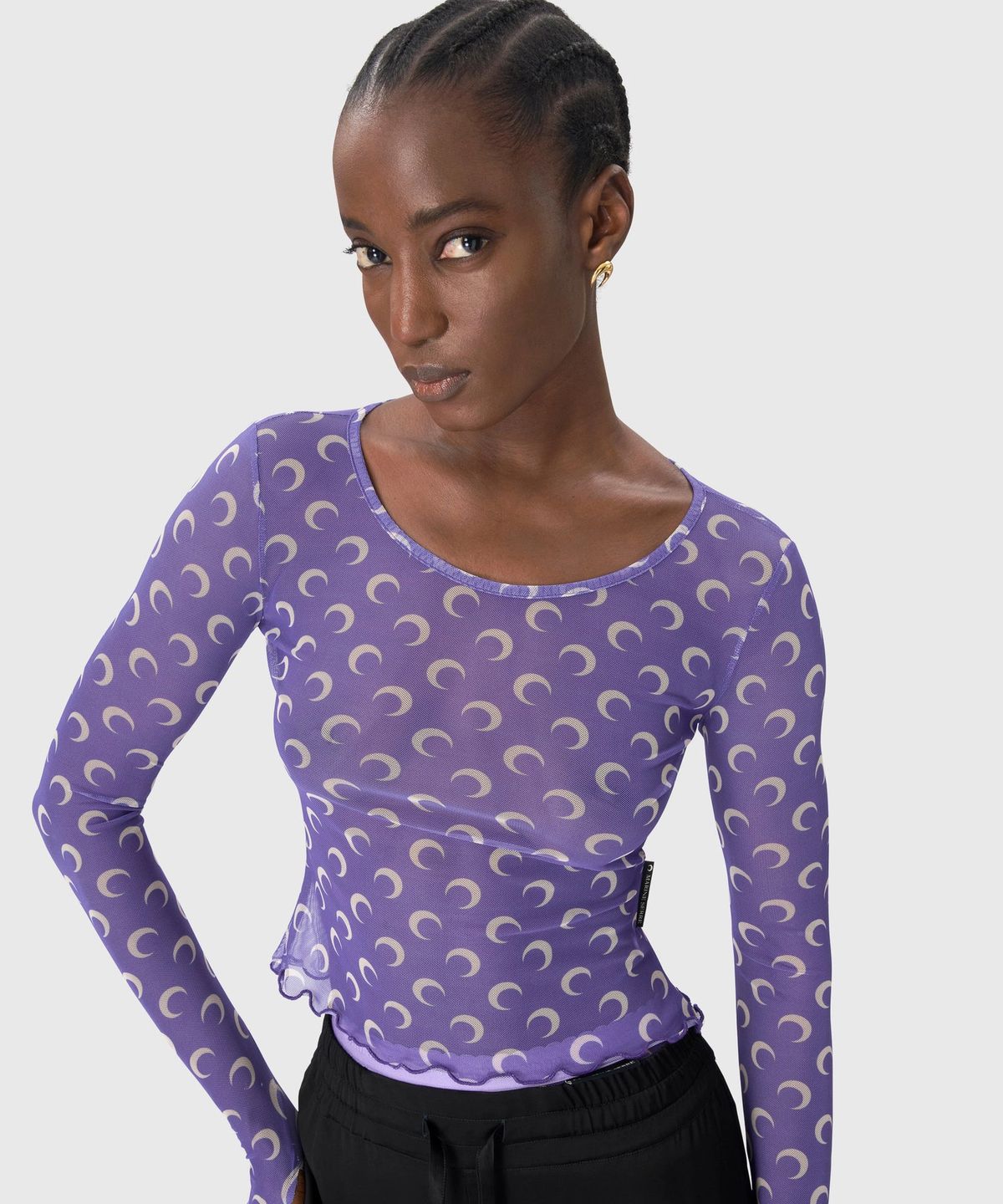 마린 세르(MARINE SERRE) (W) 리사이클드 문 메쉬 크롭 탑 라벤더 RECYCLED MOON MESH SS CROPPED TOP PU20 LAVENDER