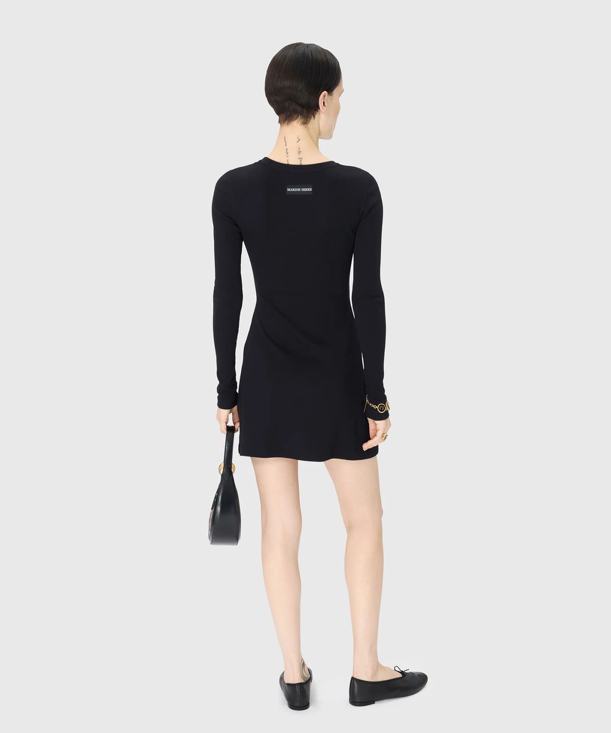 마린 세르(MARINE SERRE) (W) 문 로고 립 저지 미니 드레스 블랙 MOON LOGO RIBBED JERSEY MINI DRESS BK99 BLACK