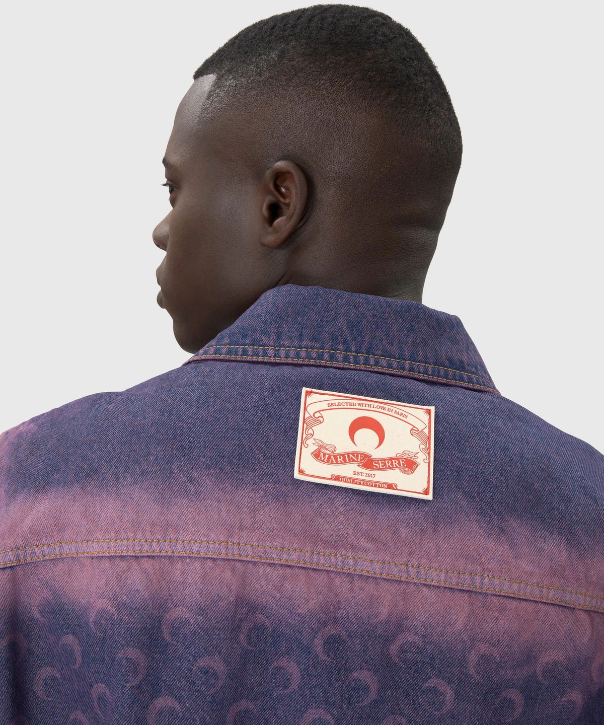 마린 세르(MARINE SERRE) (M) 문 레이저 데님 워크웨어 셔츠 라벤더 MOON LASER DENIM WORKWEAR SHIRT PU20 LAVENDER