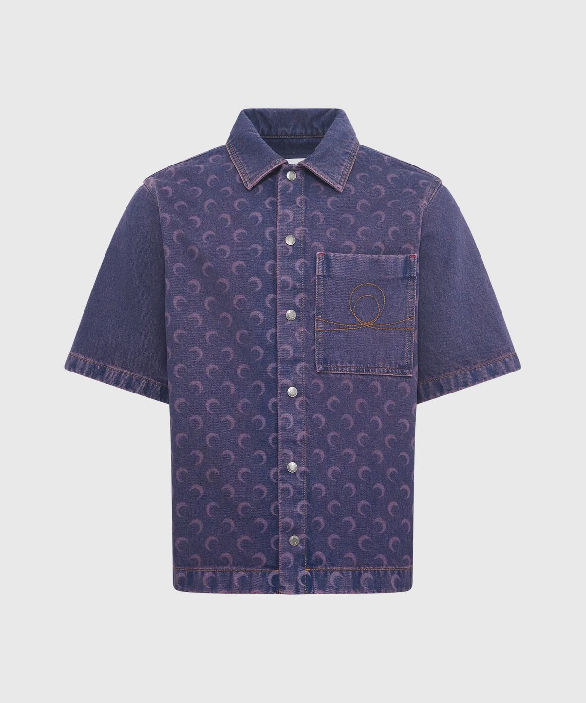 마린 세르(MARINE SERRE) (M) 문 레이저 데님 워크웨어 셔츠 라벤더 MOON LASER DENIM WORKWEAR SHIRT PU20 LAVENDER