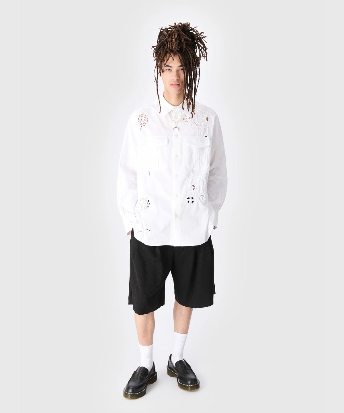 마린 세르(MARINE SERRE) (U) 리제너레이티드 하우스홀드 린넨 트윈 포켓 셔츠 화이트 REGENERATED HOUSEHOLD LINEN TWIN POCKET SHIRT WH20 OFF WHITE