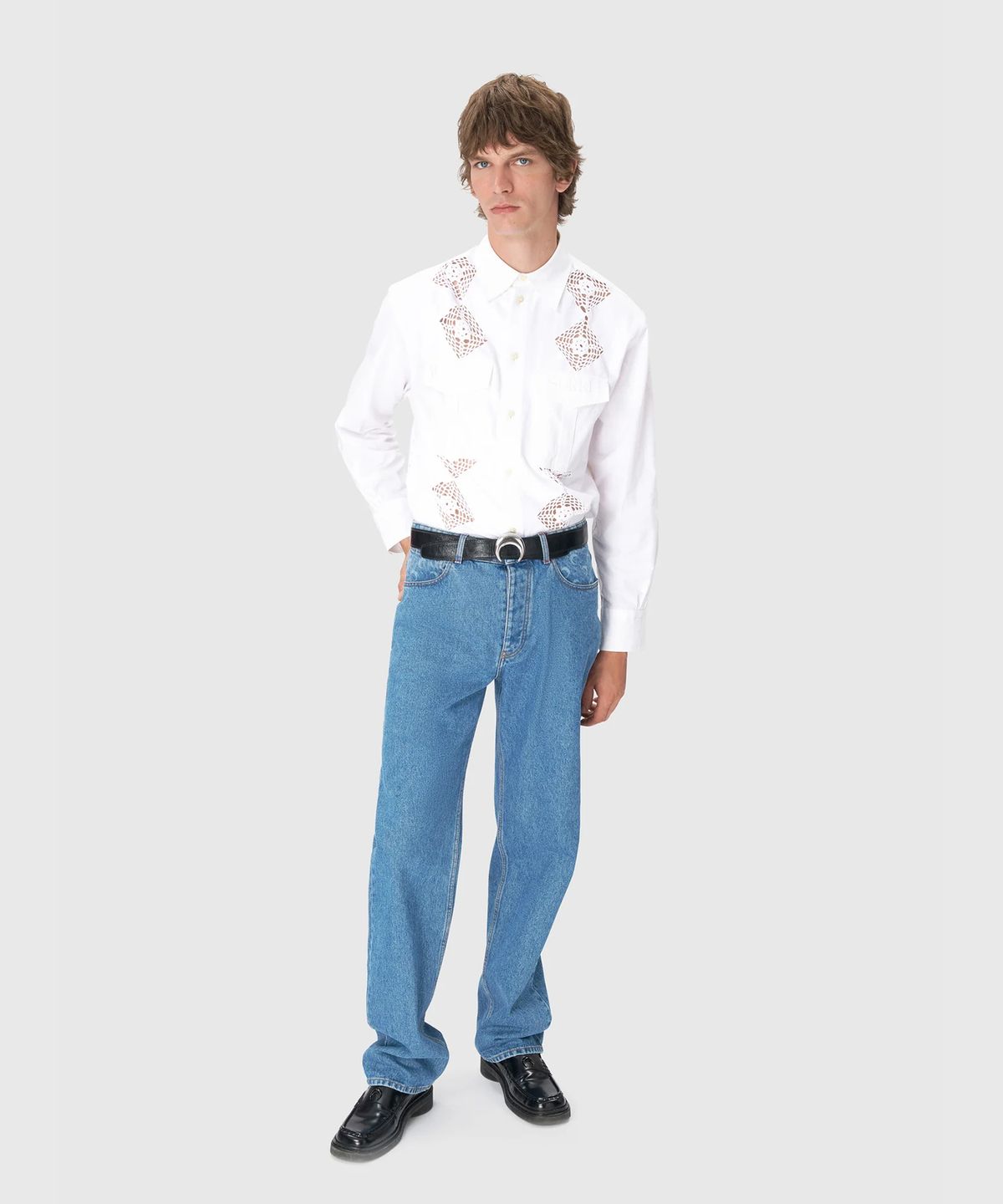 마린 세르(MARINE SERRE) (U) 리제너레이티드 하우스홀드 린넨 트윈 포켓 셔츠 화이트 REGENERATED HOUSEHOLD LINEN TWIN POCKET SHIRT WH20 OFF WHITE