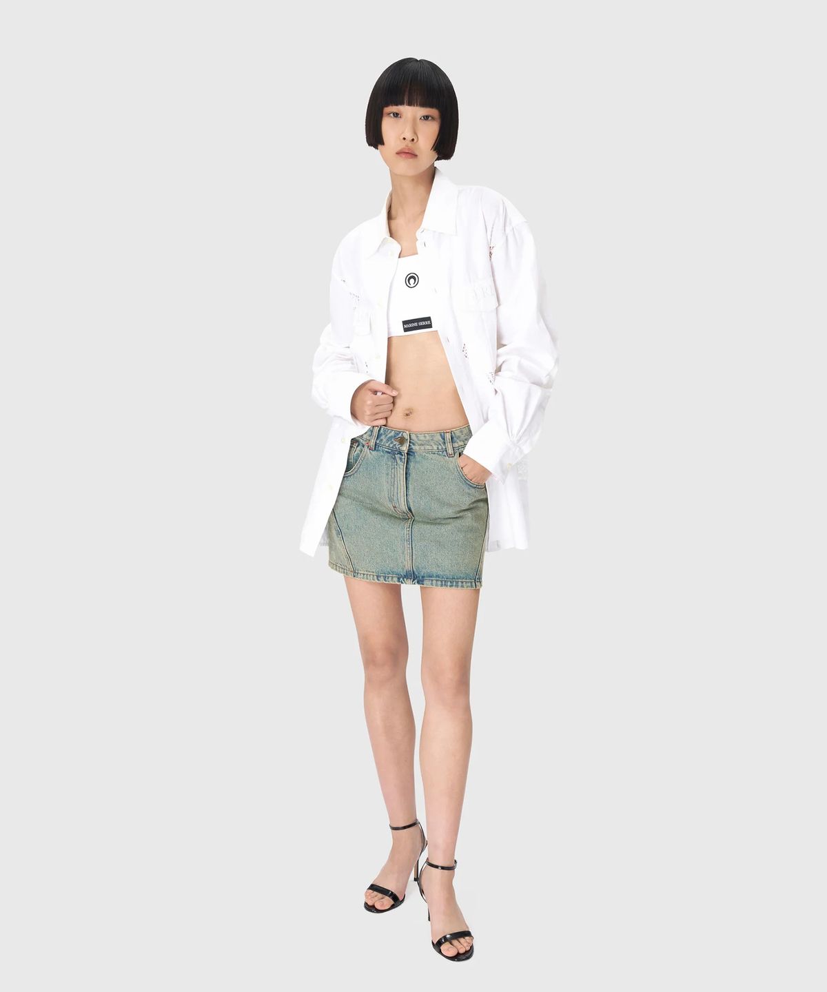 마린 세르(MARINE SERRE) (U) 리제너레이티드 하우스홀드 린넨 트윈 포켓 셔츠 화이트 REGENERATED HOUSEHOLD LINEN TWIN POCKET SHIRT WH20 OFF WHITE