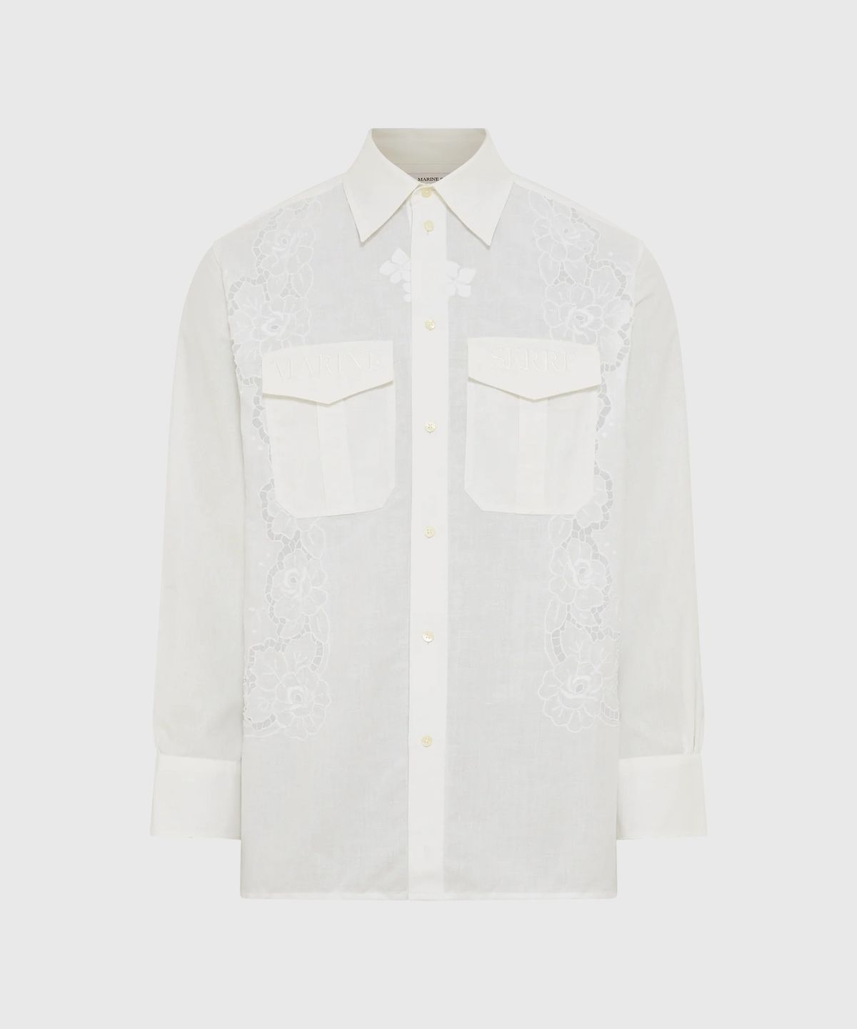 마린 세르(MARINE SERRE) (U) 리제너레이티드 하우스홀드 린넨 트윈 포켓 셔츠 화이트 REGENERATED HOUSEHOLD LINEN TWIN POCKET SHIRT WH20 OFF WHITE
