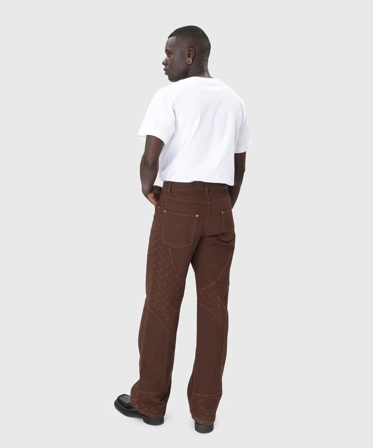 마린 세르(MARINE SERRE) (M) 문 자카드 트윌 오버사이즈 워크웨어 팬츠 딥 브라운 MOON JACQUARD TWILL WORKWEAR PANTS BR40 DEEP BROWN