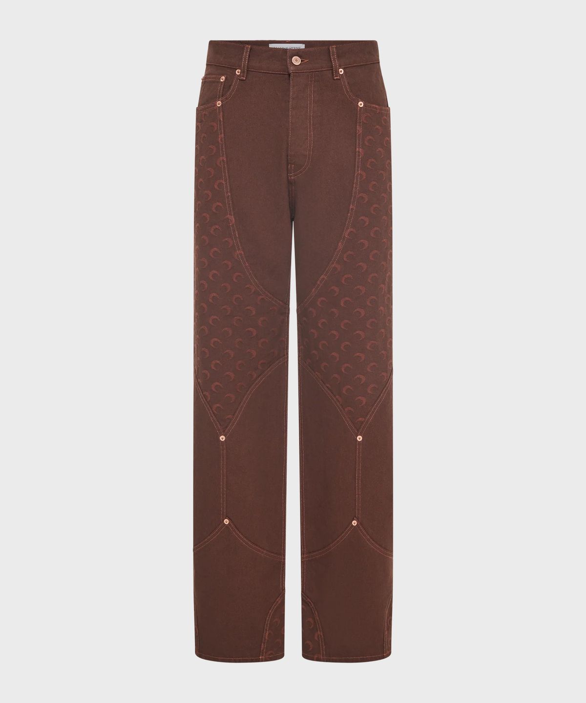 마린 세르(MARINE SERRE) (M) 문 자카드 트윌 오버사이즈 워크웨어 팬츠 딥 브라운 MOON JACQUARD TWILL WORKWEAR PANTS BR40 DEEP BROWN