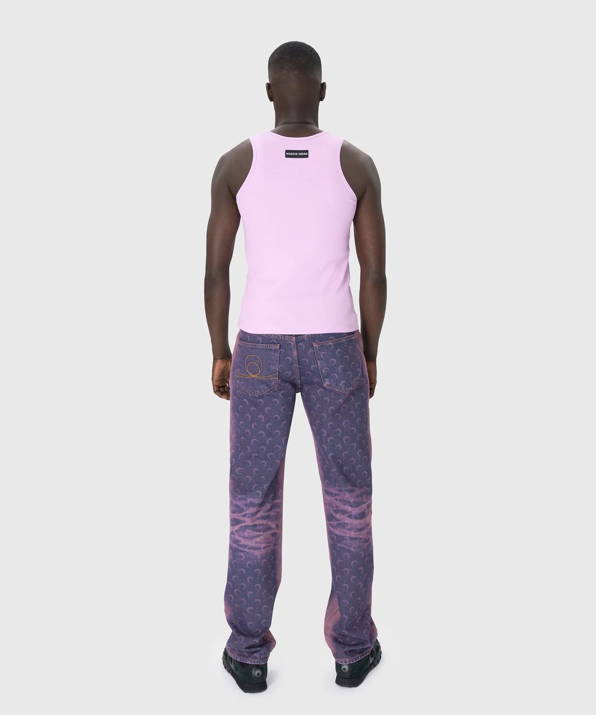 마린 세르(MARINE SERRE) (M) 문 레이저 데님 오버사이즈 진 라벤더 MOON LASER DENIM LOOSE JEANS PU20 LAVENDER