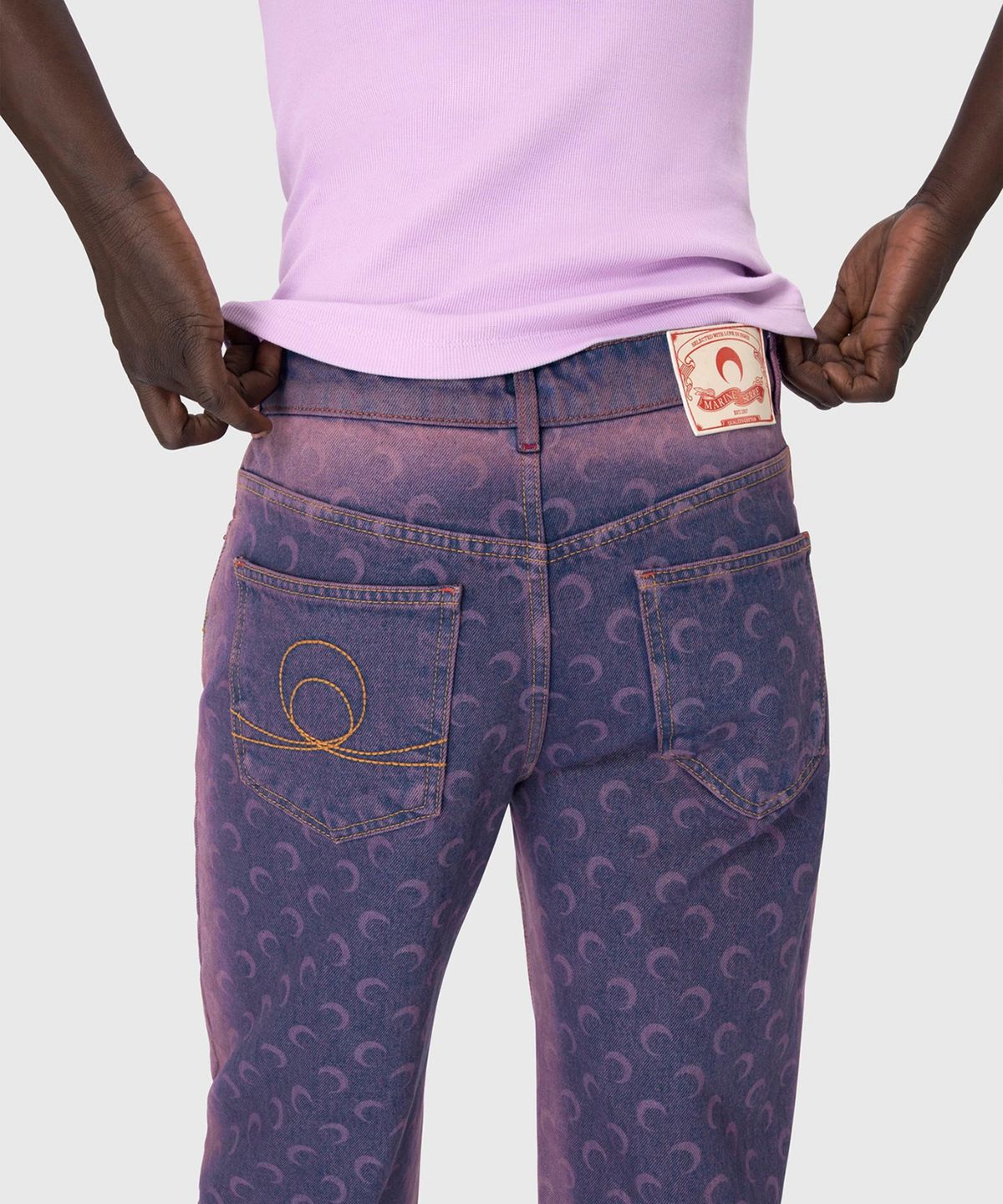마린 세르(MARINE SERRE) (M) 문 레이저 데님 오버사이즈 진 라벤더 MOON LASER DENIM LOOSE JEANS PU20 LAVENDER