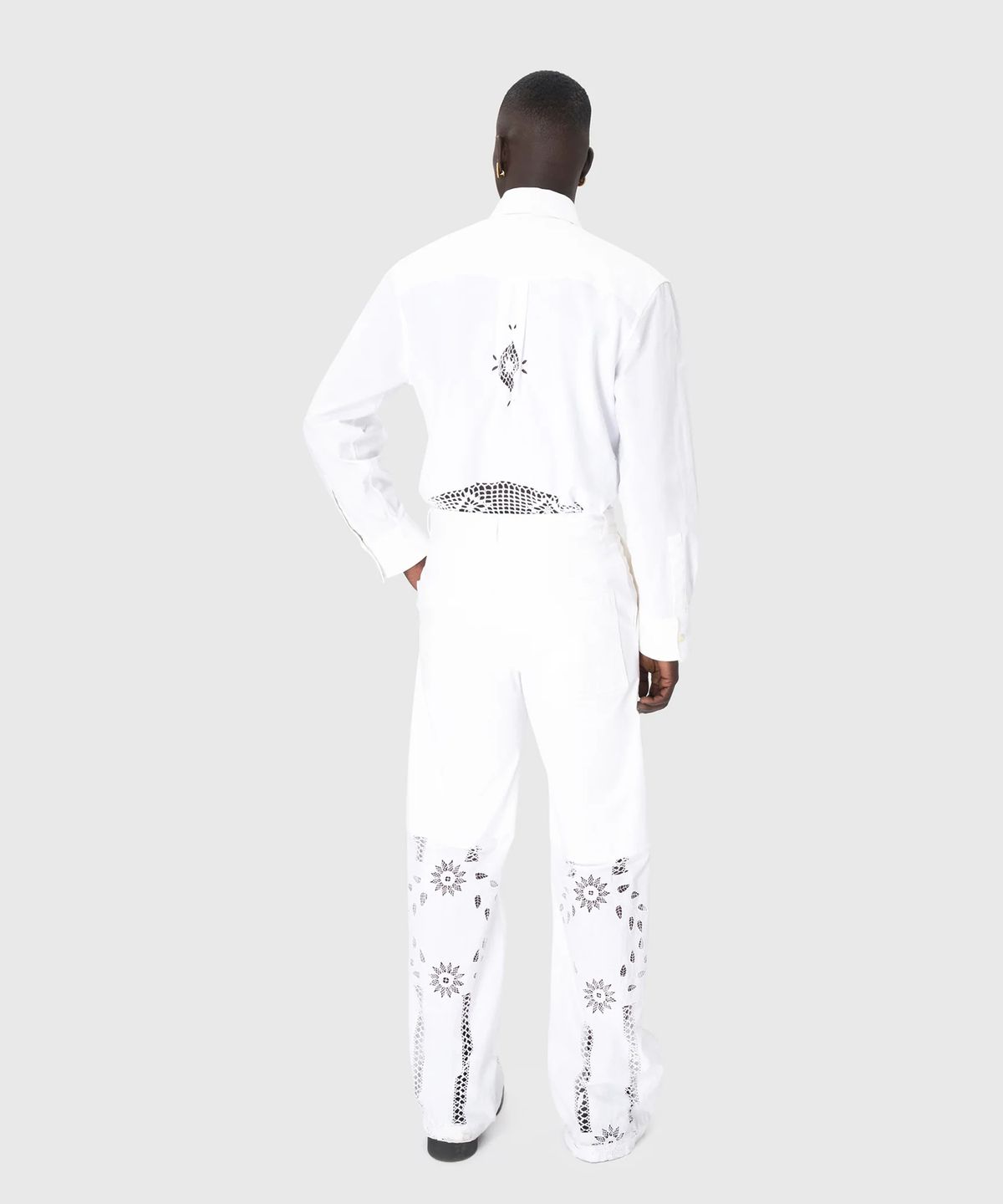 마린 세르(MARINE SERRE) (U) 리제너레이티드 하우스홀드 린넨 와이드 레그 팬츠 화이트 REGENERATED HOUSEHOLD LINEN WIDE LEG PANTS WH10 WHITE
