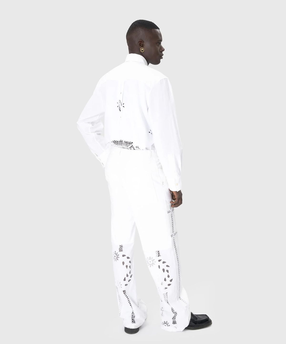 마린 세르(MARINE SERRE) (U) 리제너레이티드 하우스홀드 린넨 와이드 레그 팬츠 화이트 REGENERATED HOUSEHOLD LINEN WIDE LEG PANTS WH10 WHITE