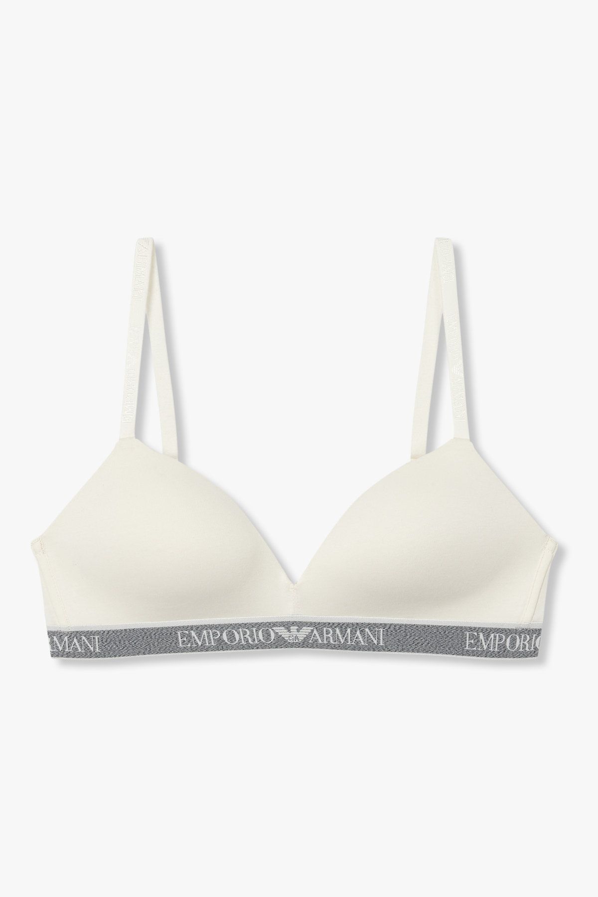 엠포리오 아르마니 언더웨어(EMPORIO ARMANI UNDERWEAR) 여성 리피트 로고 패디드 트라이앵글 브라_아이보리 0825381545