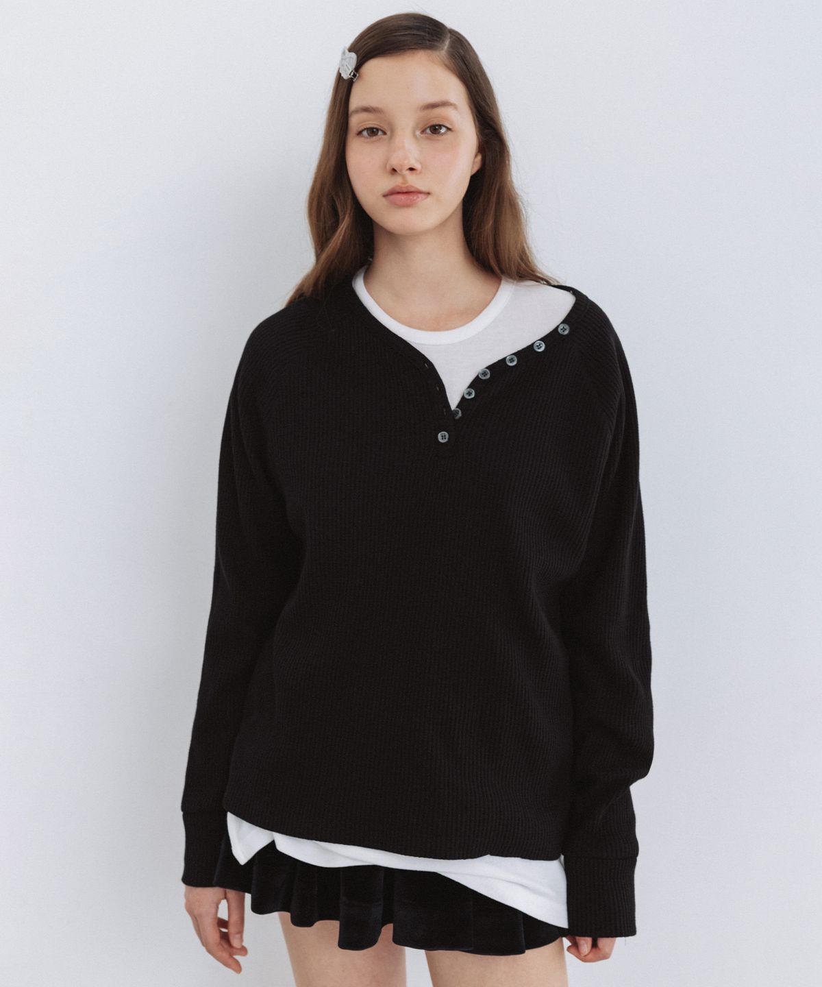 더티스(THETIS) BUTTON BOXY WAFFLE T-SHIRT(6Color)_TT5S214