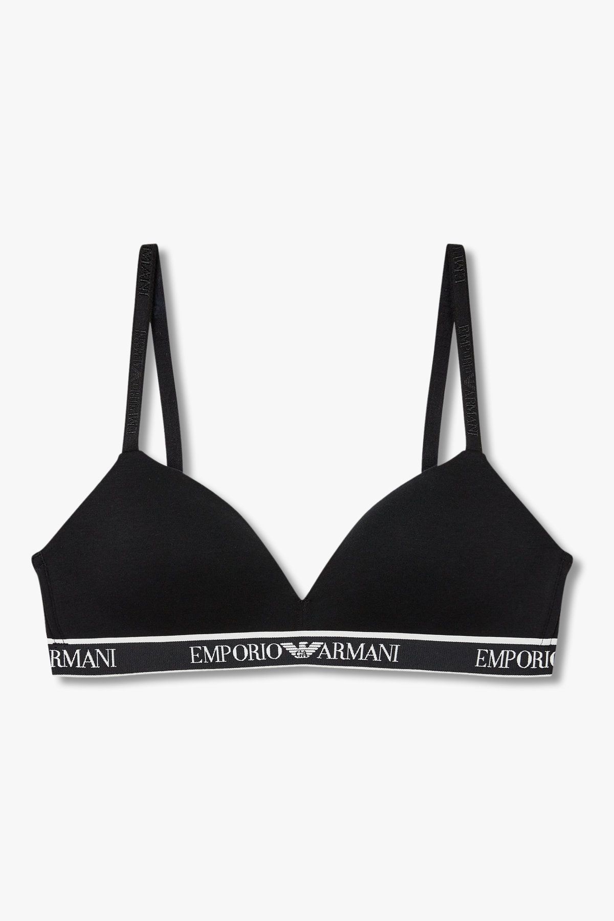 엠포리오 아르마니 언더웨어(EMPORIO ARMANI UNDERWEAR) 여성 리피트 로고 패디드 트라이앵글 브라_블랙 0825381547
